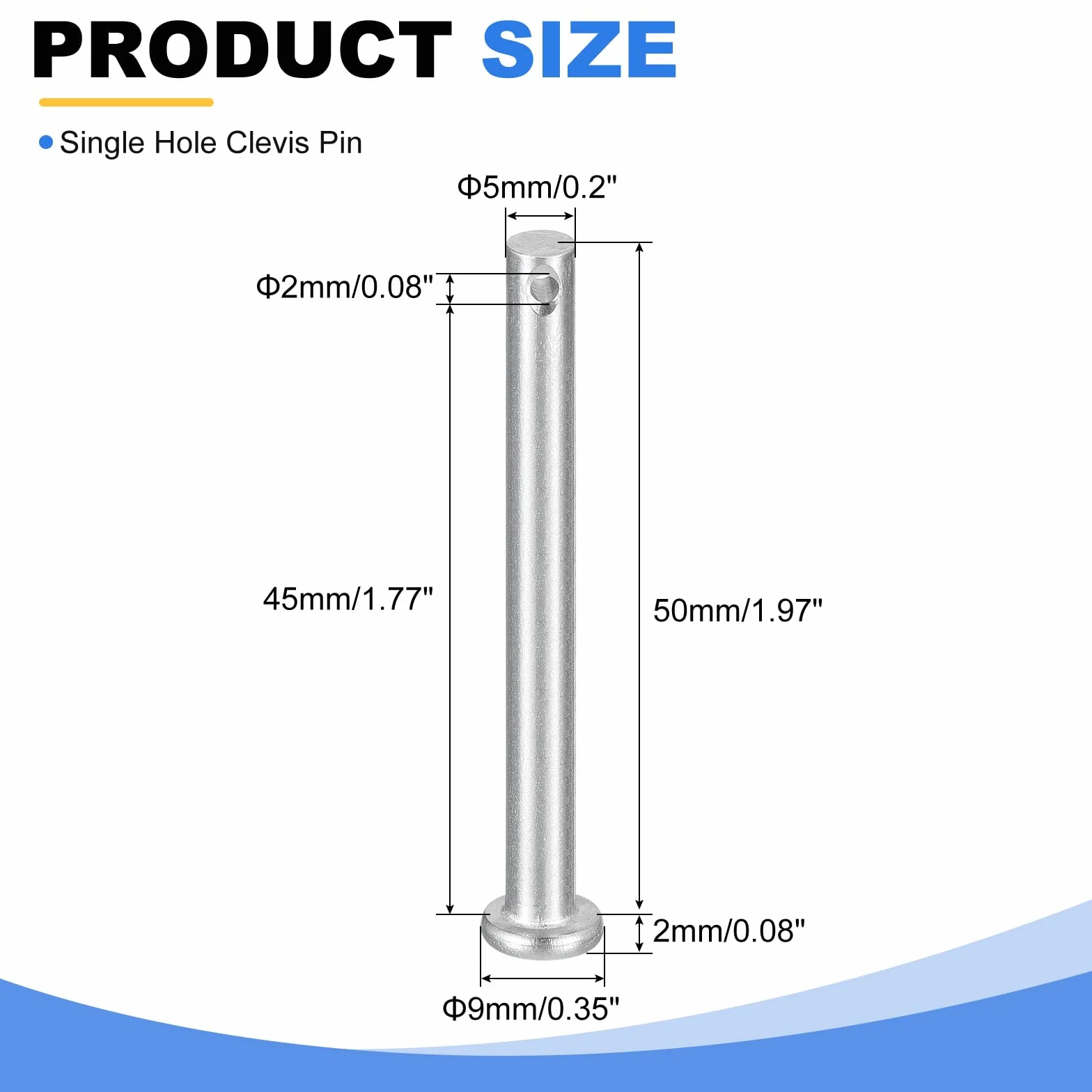 QUARKZMAN 6 sztuk M5 x 50 mm pojedynczy otwór sworzeń widelca 304 stal szlachetna płaski łeb trzpień Hitch Pin do przyczepy, zatrzasków, naprawy mechaniki, montażu mebli, wyposażenia przemysłowego