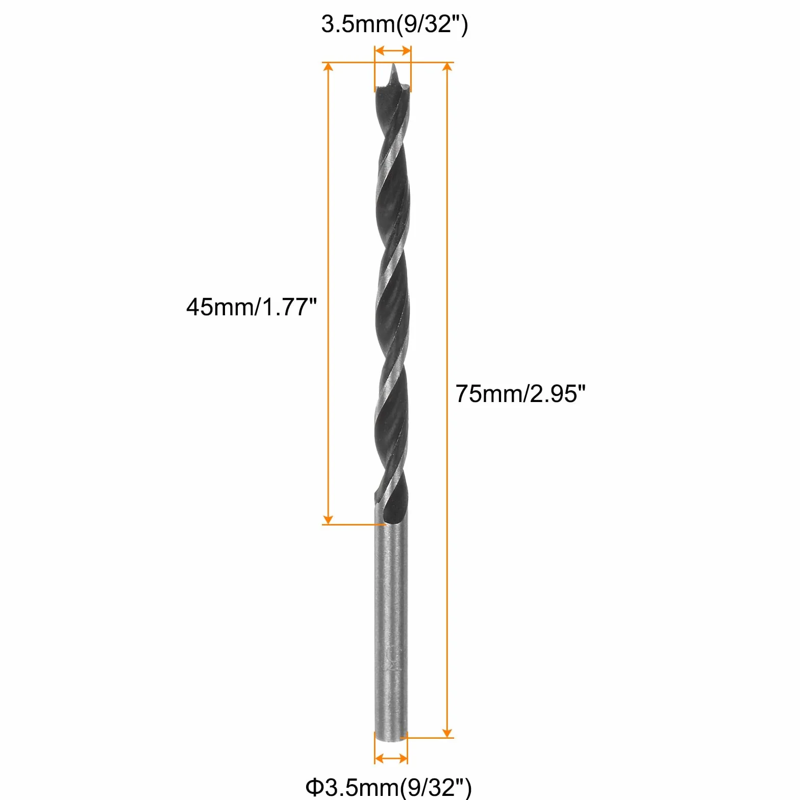 QUARKZMAN 3 sztuki wierteł Brad Point 3,5 mm (9/32") średnica prostego okrągłego trzonka wiertło metryczne Brad Point 45 mm (1,77") wiertło spiralne do stolarzy, tworzywa sztucznego, gumy