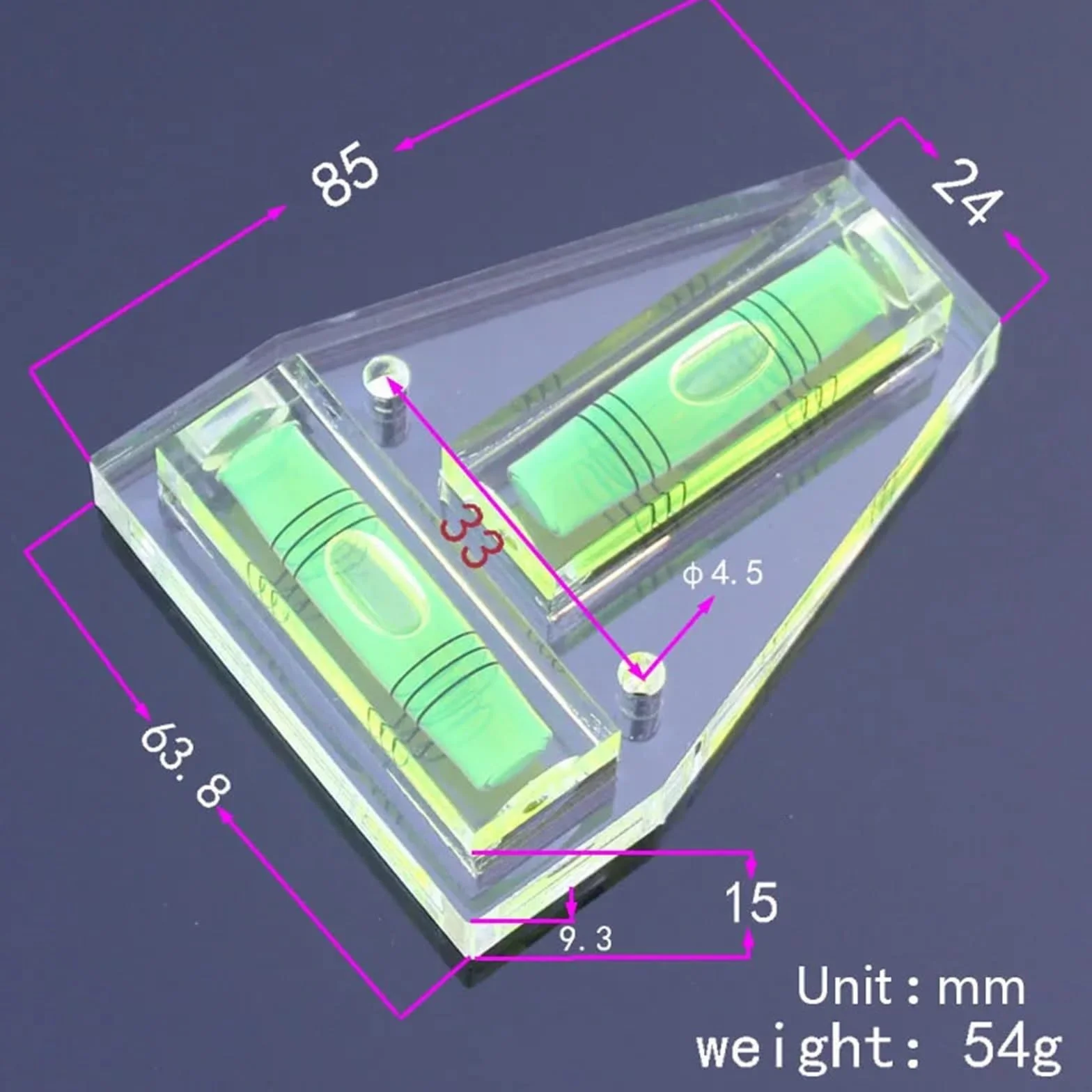 1 x akrylowa trójliniowa mini poziomica w kształcie litery T mała 85 x 64 x 15 mm | 1 x akrylowa trójliniowa mini poziomica w kształcie litery T mała 85 x 64 x 15 mm (zielona)