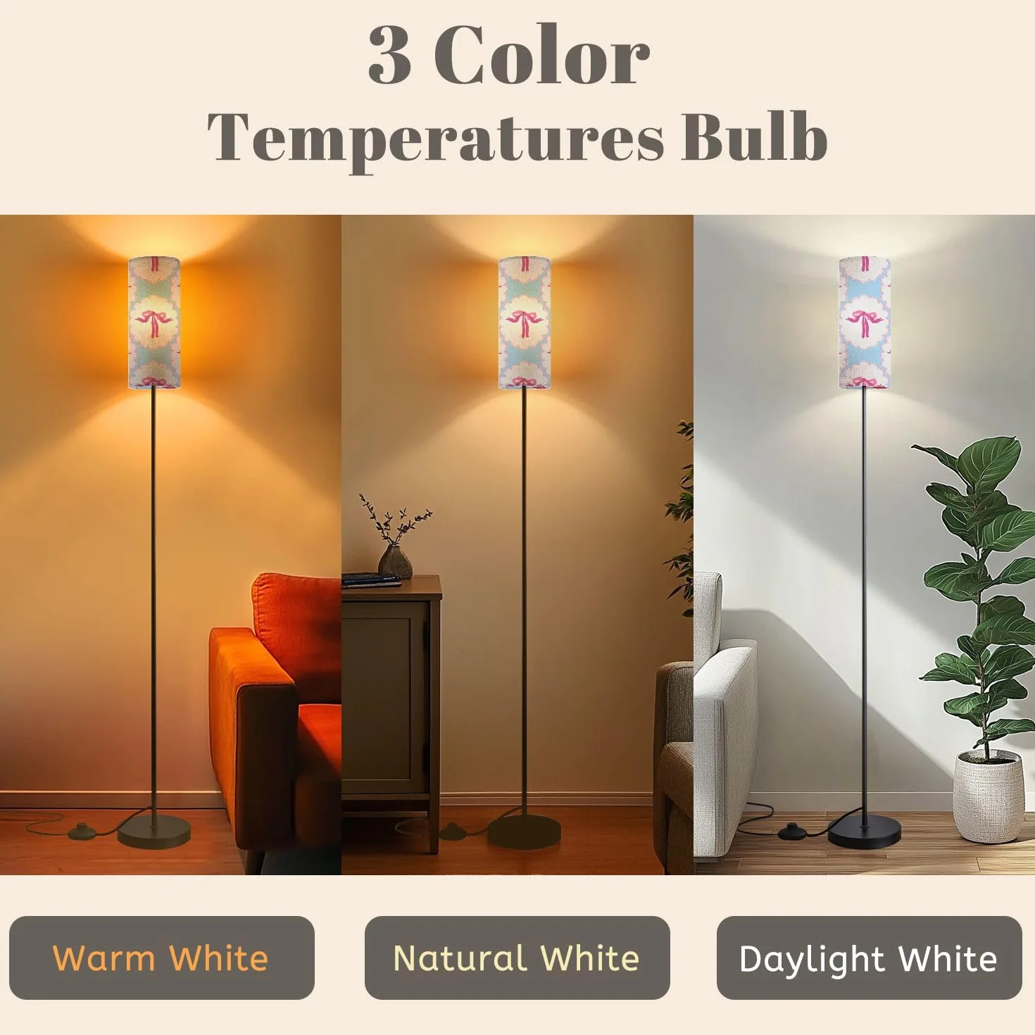 Nowoczesne lampy podłogowe do salonu, śliczne wstążki, ręcznie rysowane lampy stojące z lnianym abażurem, duża lampa na metalowym słupku, do sypialni, biura, czytania