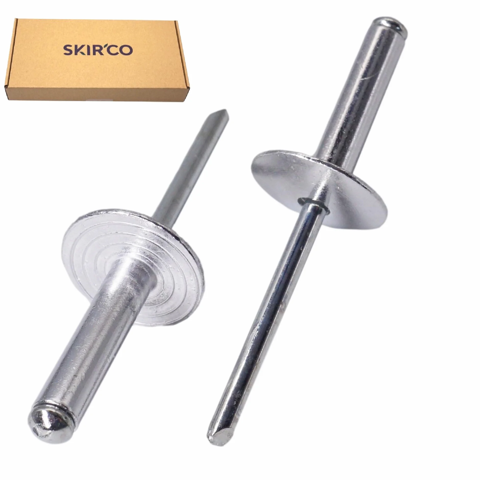 SKIR'CO (100 szt.) duże aluminiowe nity zrywalne 4,8 x 20 mm, stalowy trzpień, aluminiowe nity zrywalne