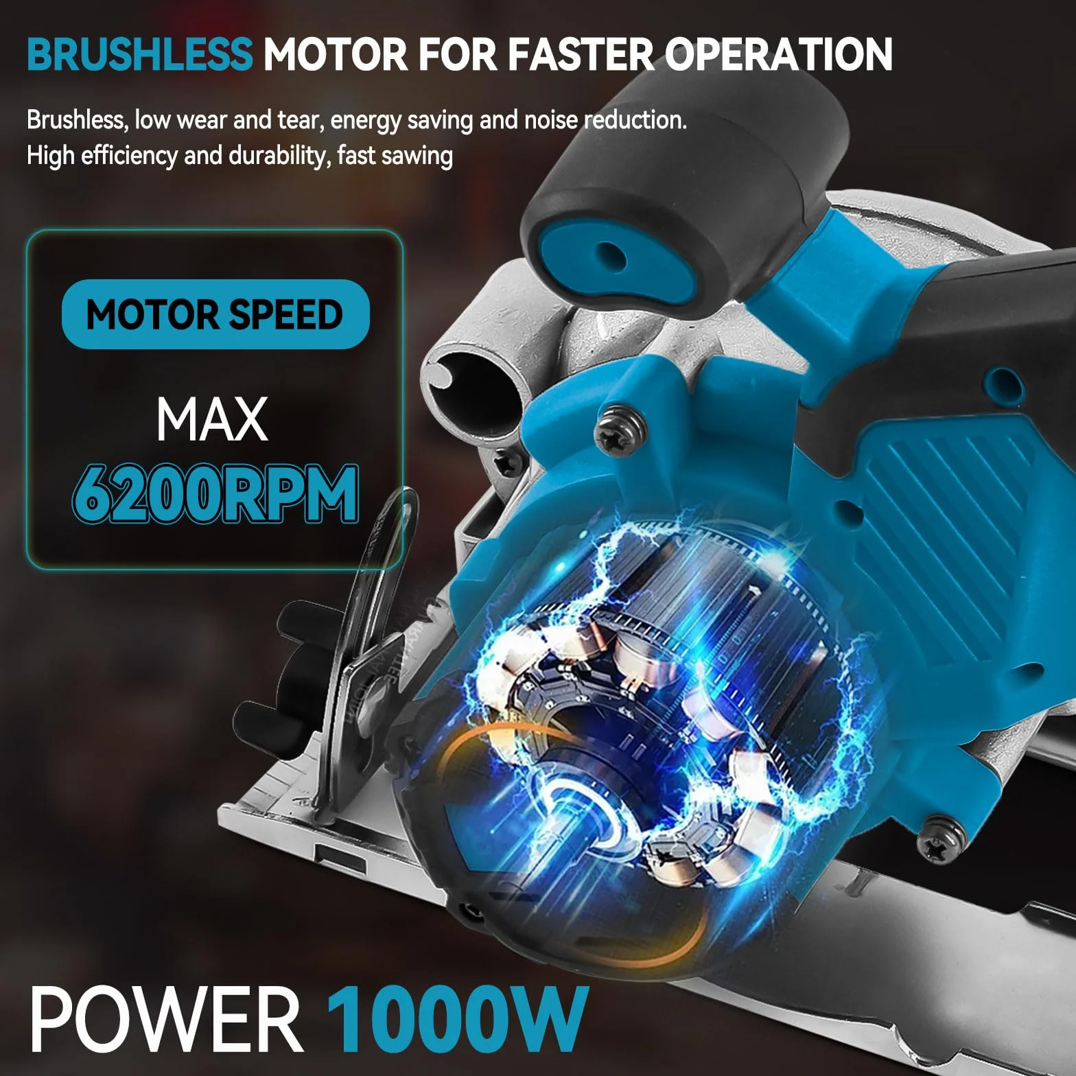 Bezprzewodowa piła tarczowa18 V 20 V, 1000 W 6200 obr./min, bezszczotkowa elektryczna z 3 ostrzami 125 mm, skos 0-45°, głębokość 32 mm