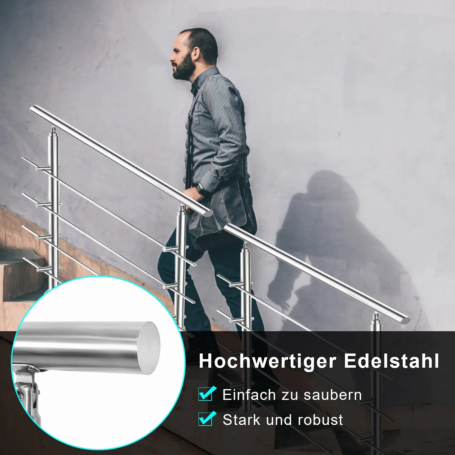 Poręcz schodowa ze stali nierdzewnej 150 cm Ø 42 mm z akcesoriami