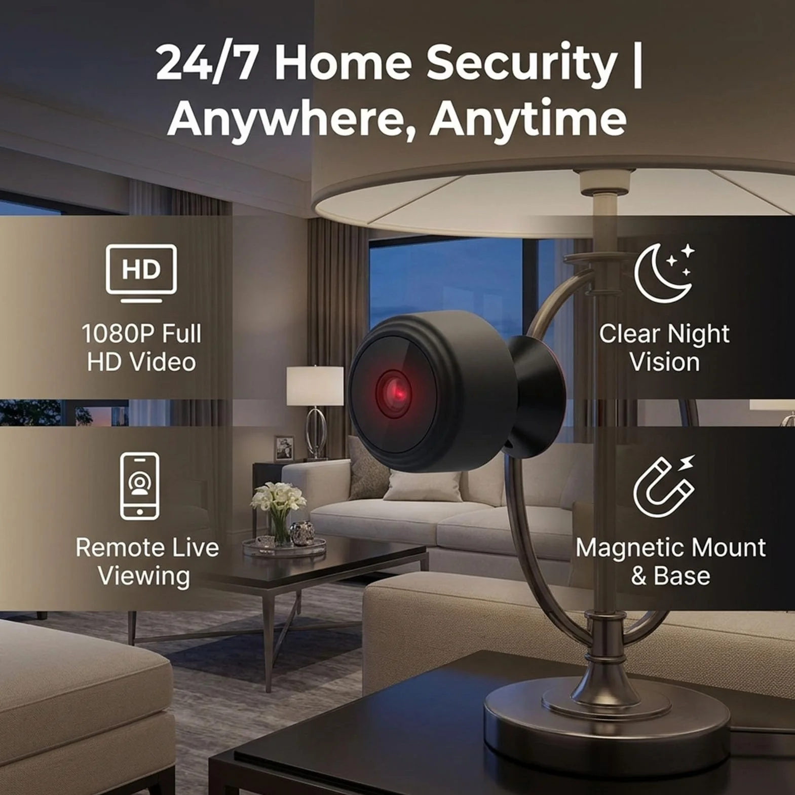 Mini Kamera WiFi 1080P Noktowizor Obrót 360° Mała Kamera Wideo Wbudowany Magnes Kontrola Aplikacji