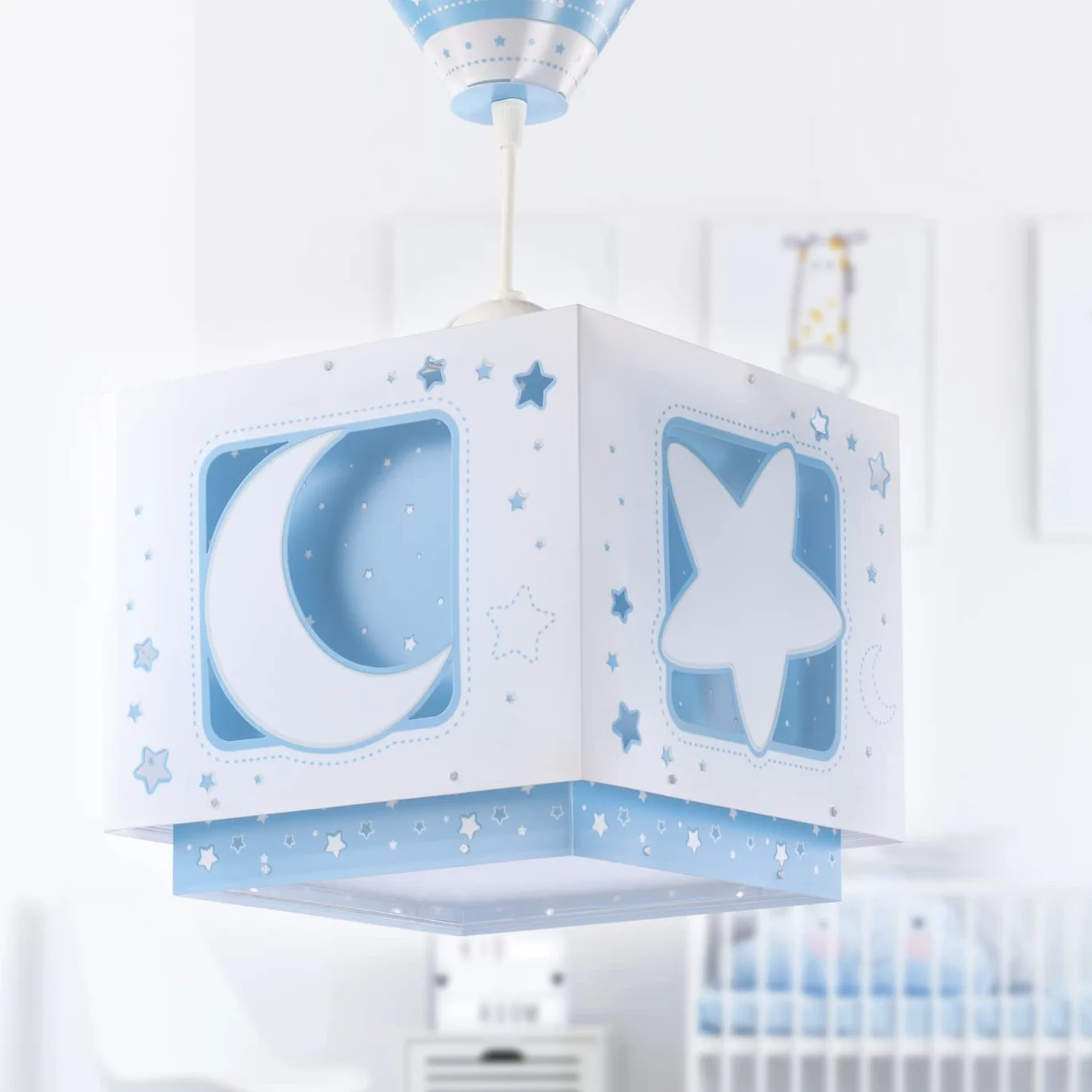 Dziecięca lampa wisząca Dalber Księżyc i gwiazdy Moonlight Blue