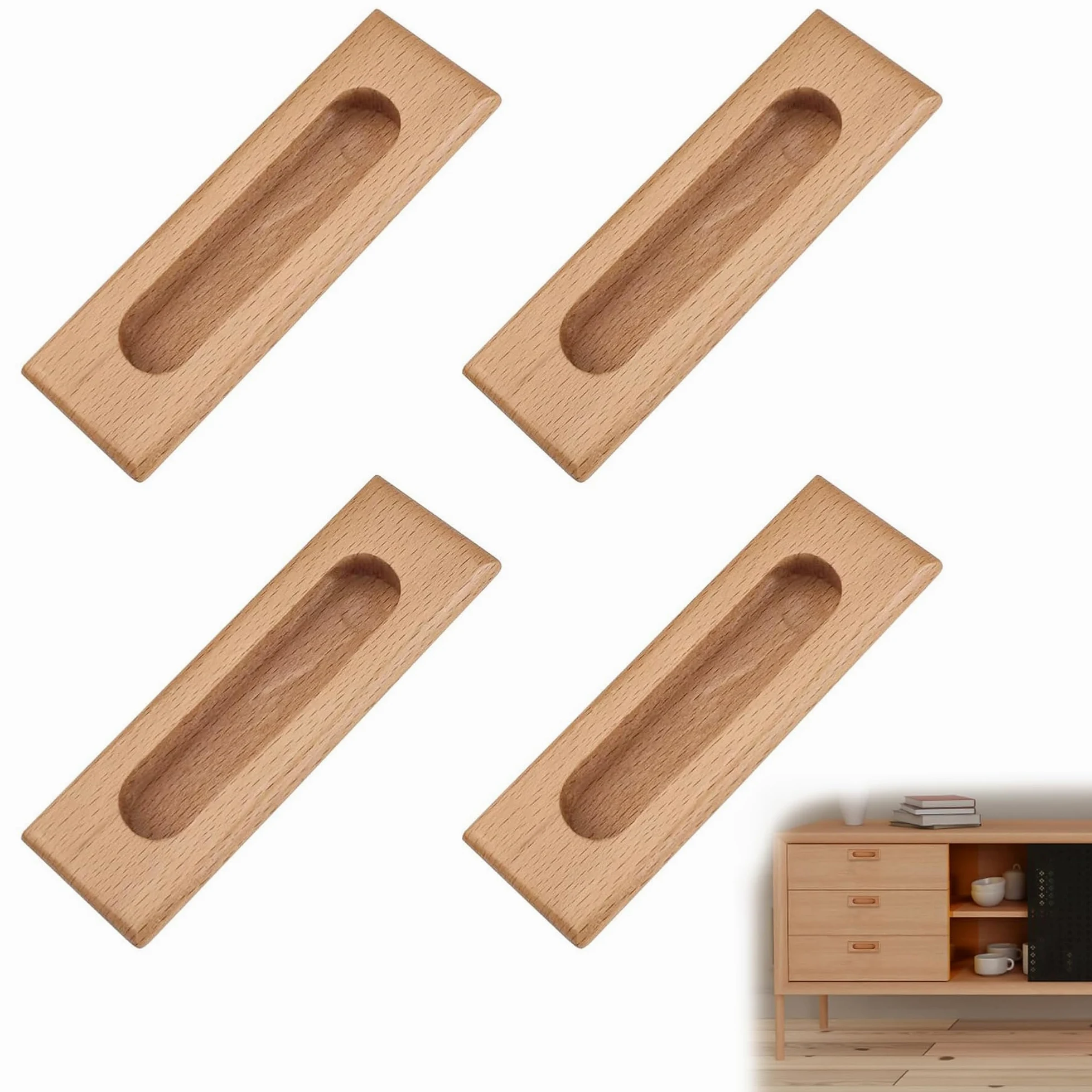 4 szt. wpuszczanych uchwytów do szafek, podtynkowych drewnianych uchwytów do drzwi przesuwnych, szaf i szuflad, niewidoczny wbudowany design do obejścia stodoły, szafek kuchennych i mebli