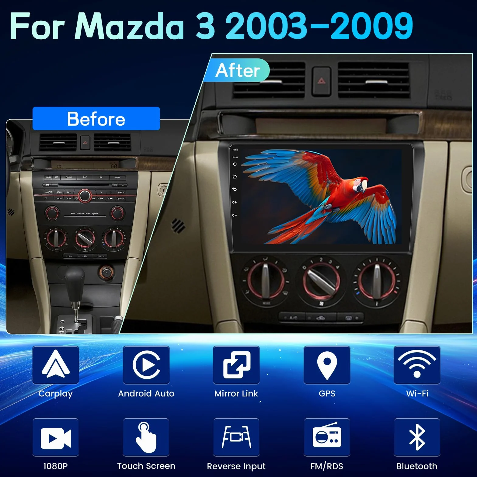 Android Radio do Mazda 3 2003-2009 9-calowy ekran dotykowy GPS CarPlay Android Auto