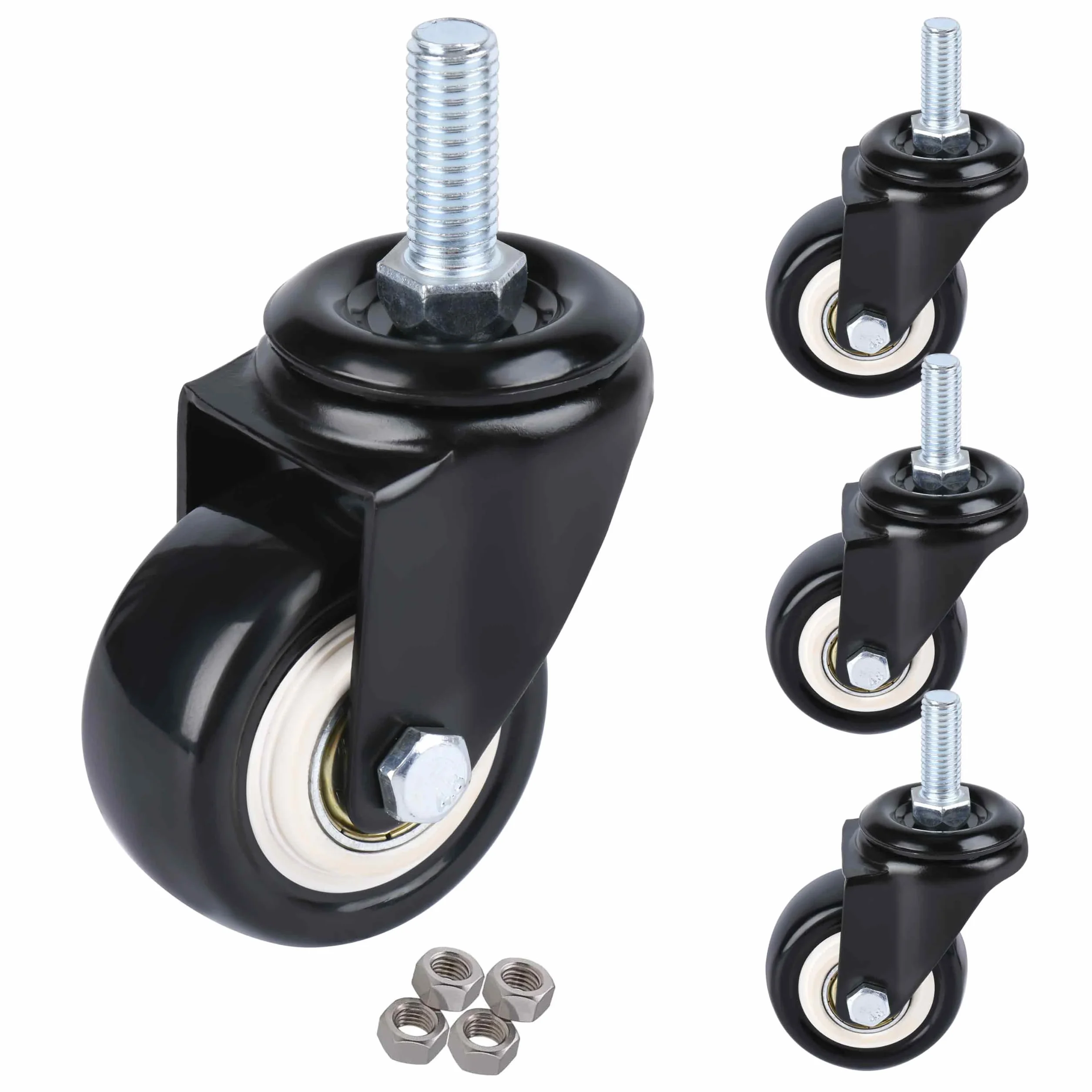 Zestaw 4 kółek obrotowych 2" M10 x 25 mm, wytrzymałych, bez hamulca