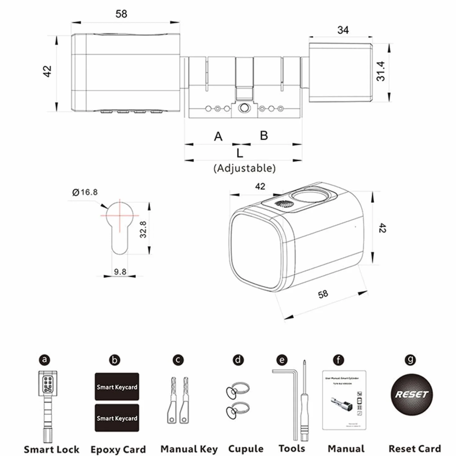 Elektroniczny zamek do drzwi, zamek do drzwi wejściowych z odciskiem palca, cylinder zamykający Biotech z odciskiem palca, IP65, z kartą RFID, z Bluetooth, odpowiedni do drzwi o grubości 35-50mm