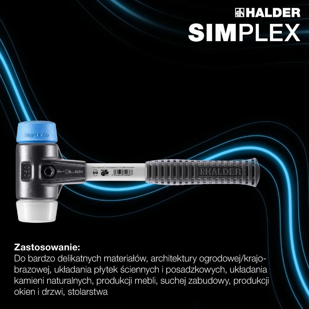 Halder 3717060 "Simplex" TPE-Soft/Superplastic Soft-Face Mallet ze wzmocnioną obudową ze staliwa, wielokolorowy, 60 mm