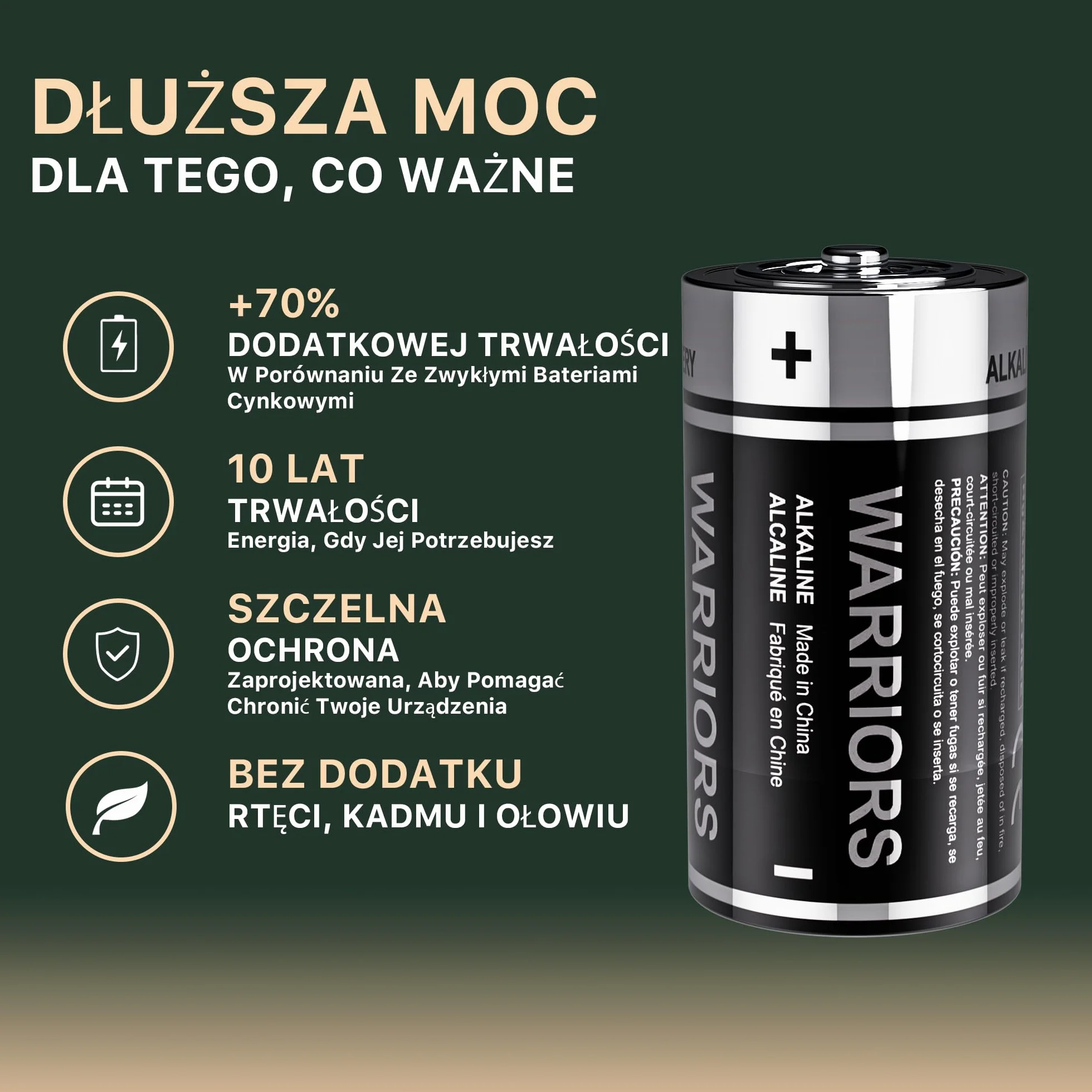 Baterie Warriors D 6X, Baterie Alkaliczne LR20 1.5V, Do 10 lat przydatności, Długotrwała moc do zabawek, latarek, radii i urządzeń domowych