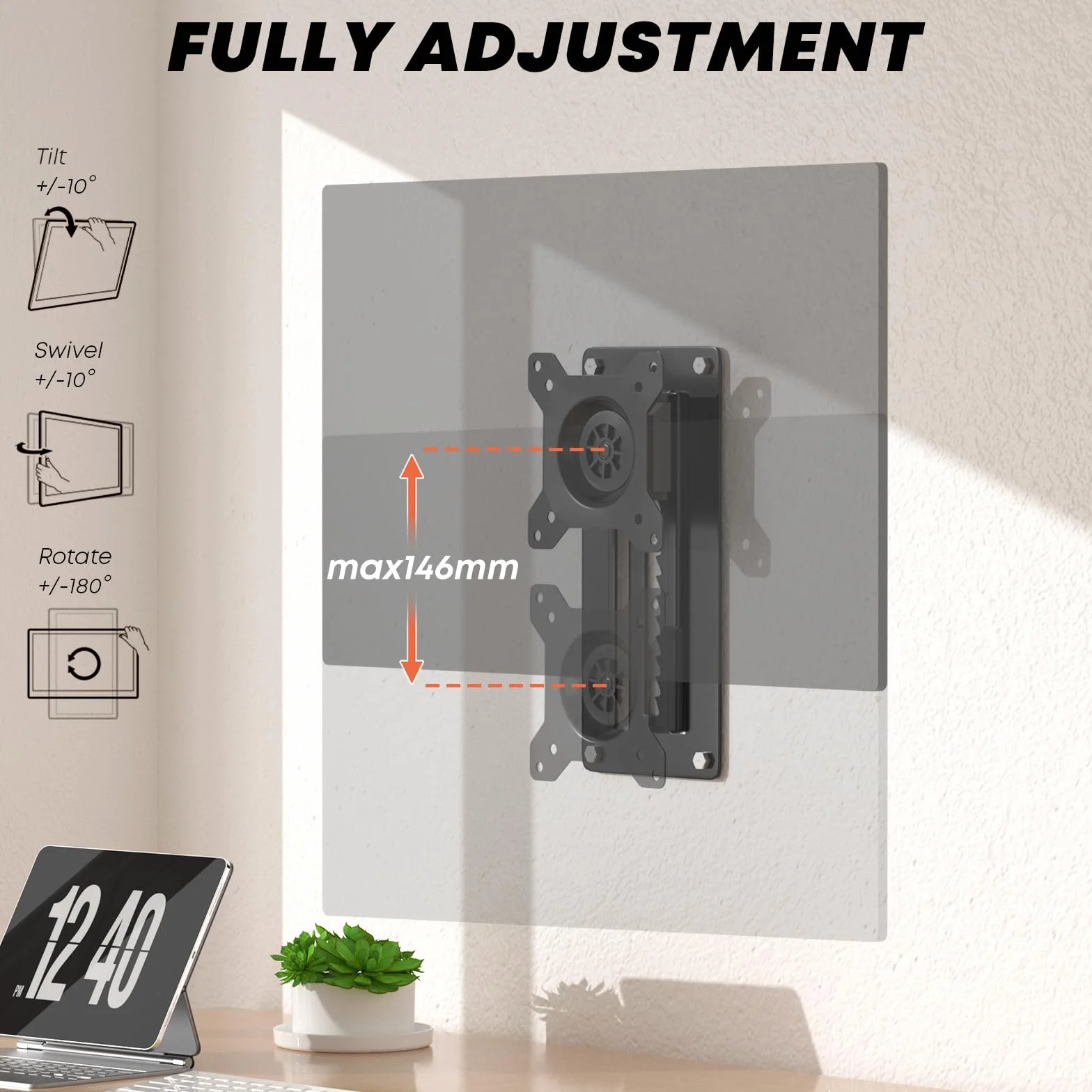 Uchwyt ścienny do monitora VESA 75x75 100x100 mm 13-35 cali 10 kg czarny