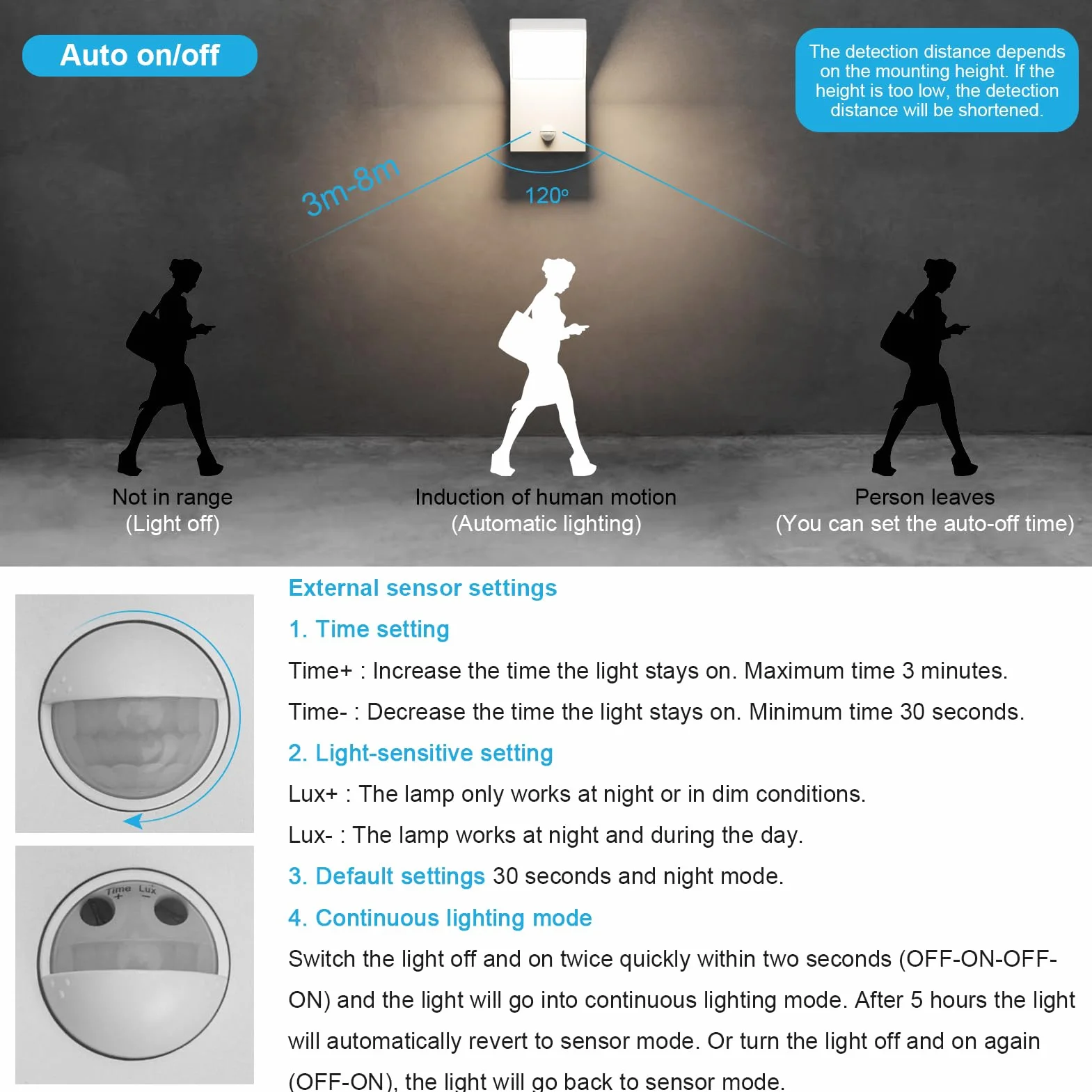 Klighten Kinkiet zewnętrzny LED z czujnikiem ruchu, 24W lampa zewnętrzna IP65, kinkiet do pomieszczeń wewnątrz i na zewnątrz, oświetlenie zewnętrzne dla korytarza, tarasu, wejścia, 1500 lumenów, biały