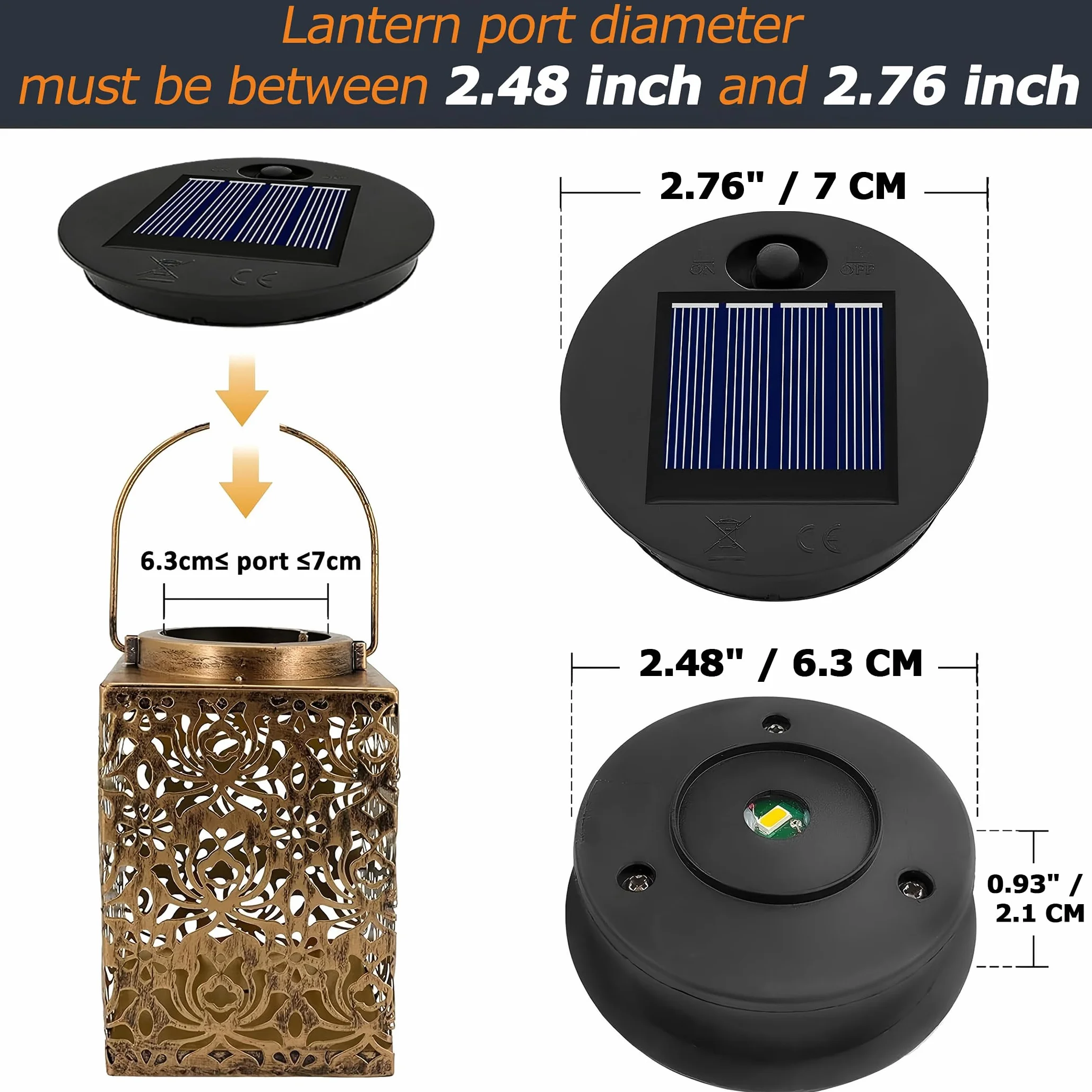 Wymienna górna część lampy solarnej 7 cm do lampionów zewnętrznych, 1,2 V 600 mAh, wodoodporność IP44 z ciepłym światłem, wymienna górna jednostka solarna LED do zewnętrznej lampy ogrodowej, 4 szt