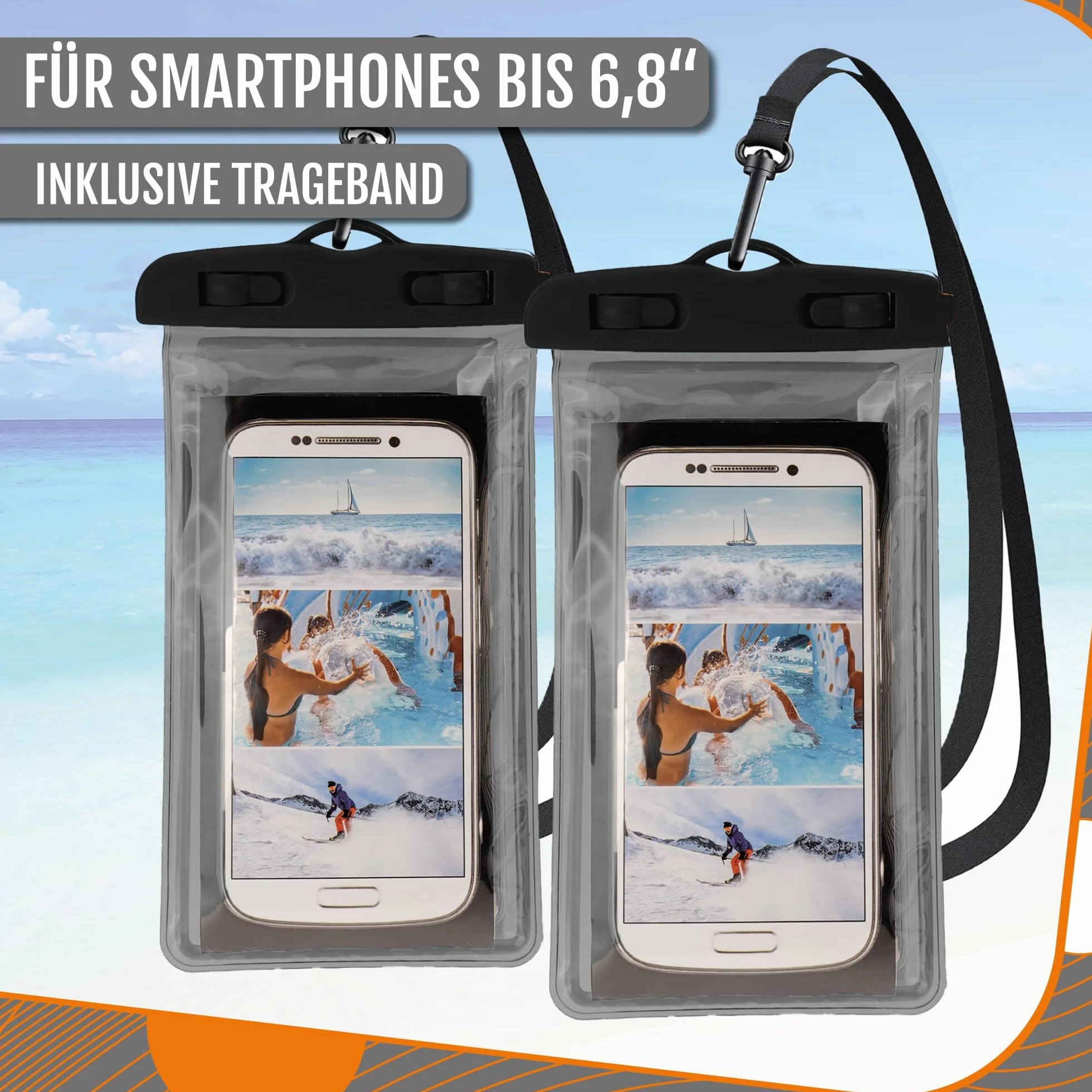 Wodoodporne Etui na Telefon Zestaw 2 szt. – Podwodna Torba do iPhone, Samsung i innych modeli do 6,5" – Idealne na Plażę, Basen, Podróże i Aktywności Outdoor