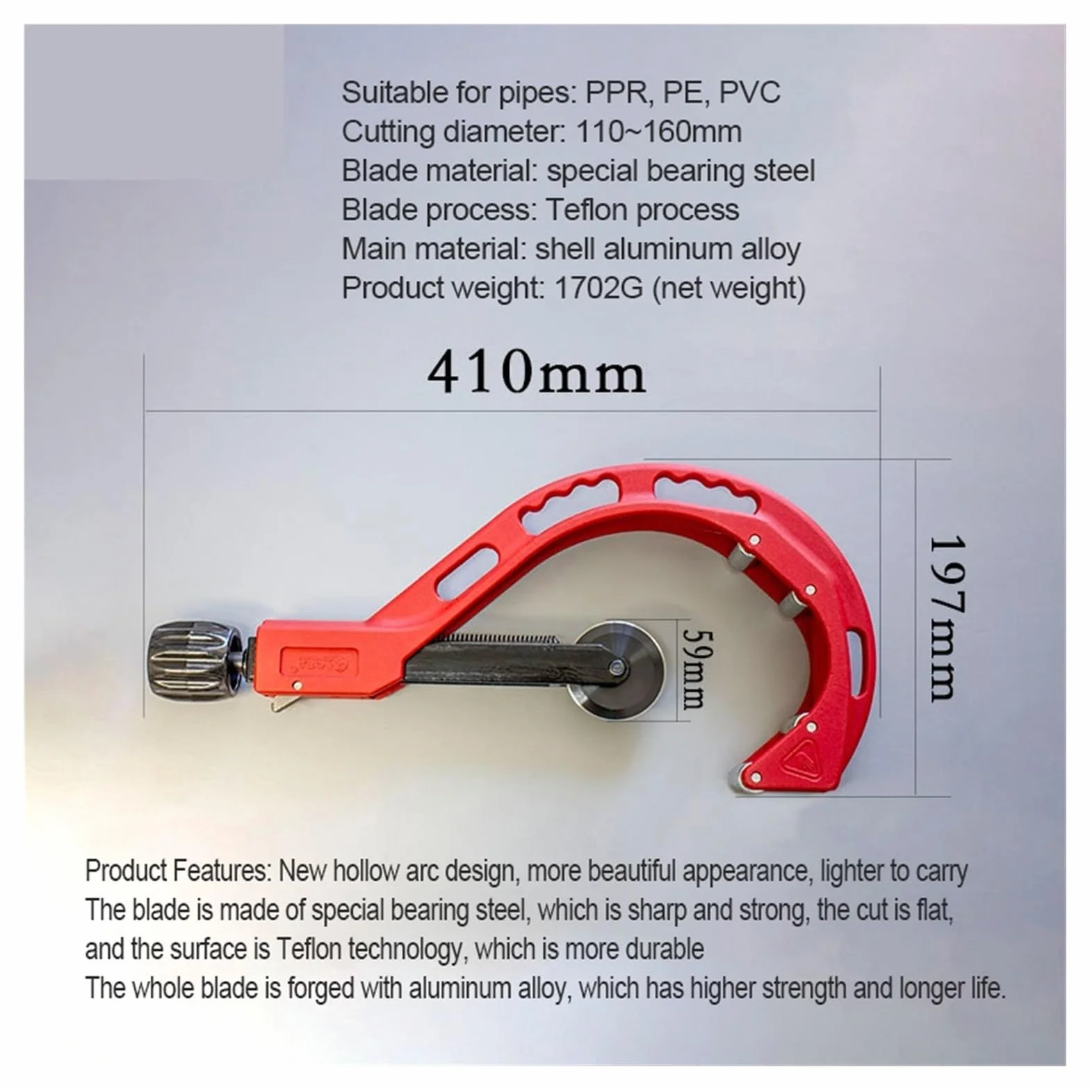 Typ Rolkowy Obcinak Do Rur Ze Stali Nierdzewnej Metalowe Nożyczki 110-200 Mm PVC/PP/PE Łożysko Obcinak Do Rur Rura Miedziana Narzędzia Do Cięcia Hydraulicznego Szybkie Precyzyjne Cięcie(50-120mm)