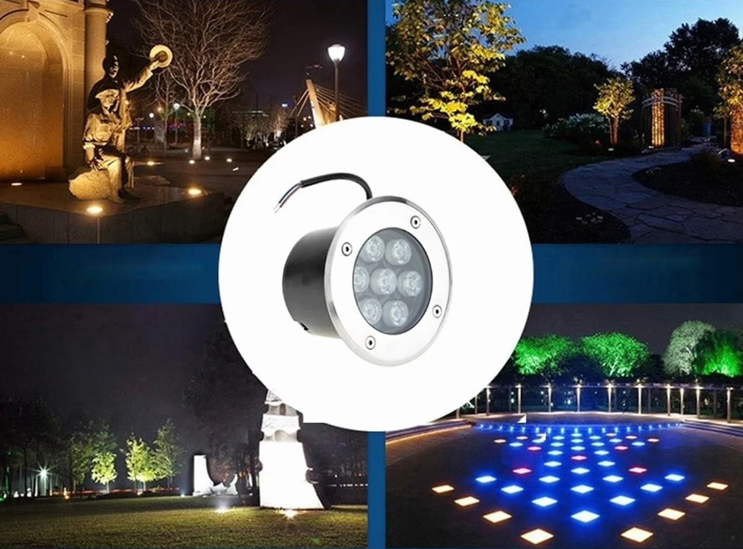 4szt. Oświetlenie Krajobrazowe LED Naziemne – Zewnętrzne Do Wkopywania, Wodoodporne, Nisko Osadzone Reflektory IP67, Oświetlenie Podziemne LED 7W, Ogrodowe Z Lampą Wpuszczaną(Green,7W(24V))