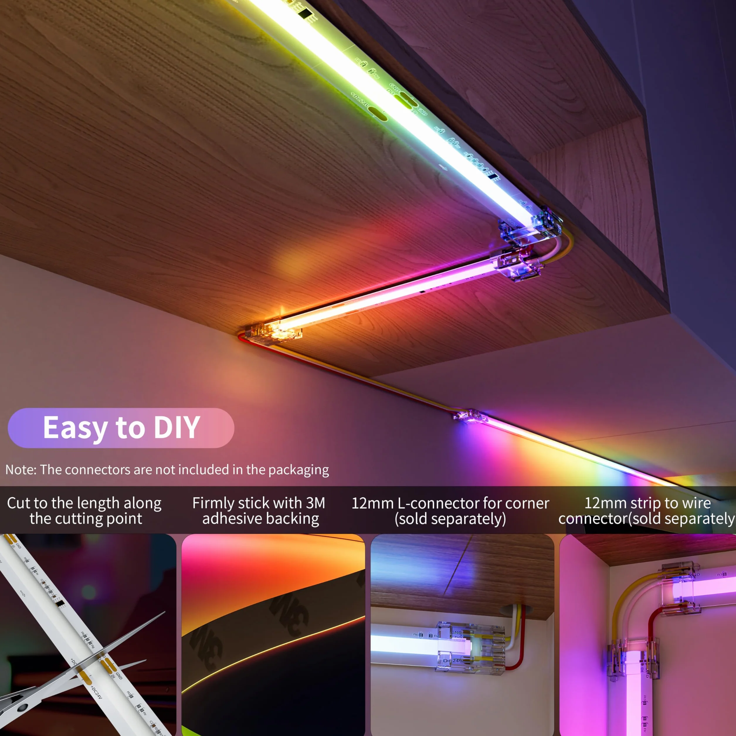 PAUTIX RGB Inteligentny zestaw taśm LED IC COB 5M, 24V Adresowy z zmieniającym kolor taśmą LED, elastyczny wielokolorowy z zasilaniem i kontrolerem WIFI z funkcją Alexa do oświetlenia DIY