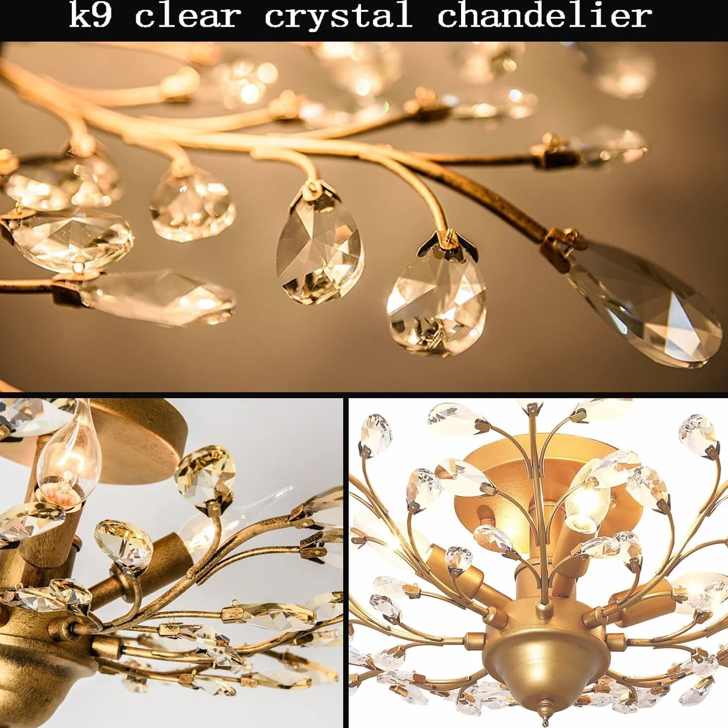 Garwarm 4 światła vintage kryształowe żyrandole lampy sufitowe LED światło kryształowe wiszące oświetlenie sufitowe oprawy oświetleniowe żyrandole oświetlenie do salonu sypialni restauracji ganku żyrandol (złoty)