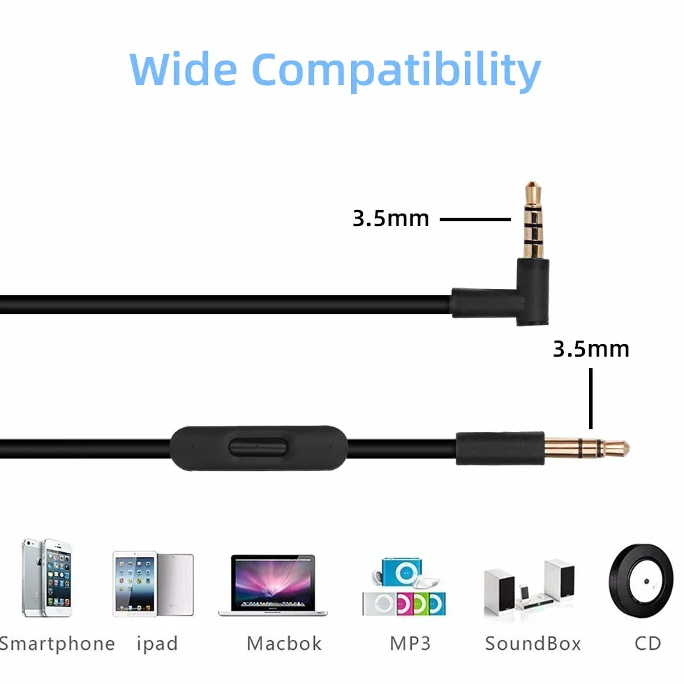 Zamienny kabel Aux 3,5 mm do Beats Solo 2 3 HD Studio Pro Detox Wireless z mikrofonem i regulacją głośności