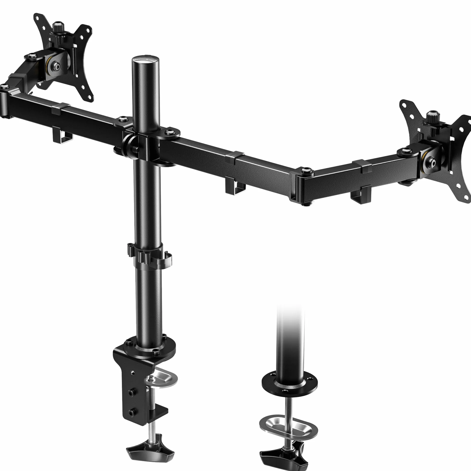 BONTEC Podwójny Stojak na Monitor do 13-32‘’ Ekranów LCD/LED, Uchwyty na Biurko z Regulacją Wysokości, Nachylenie, Obrót, VESA 75/100 mm, 2 Metody Instalacji, Maks. 10 kg na Ramię