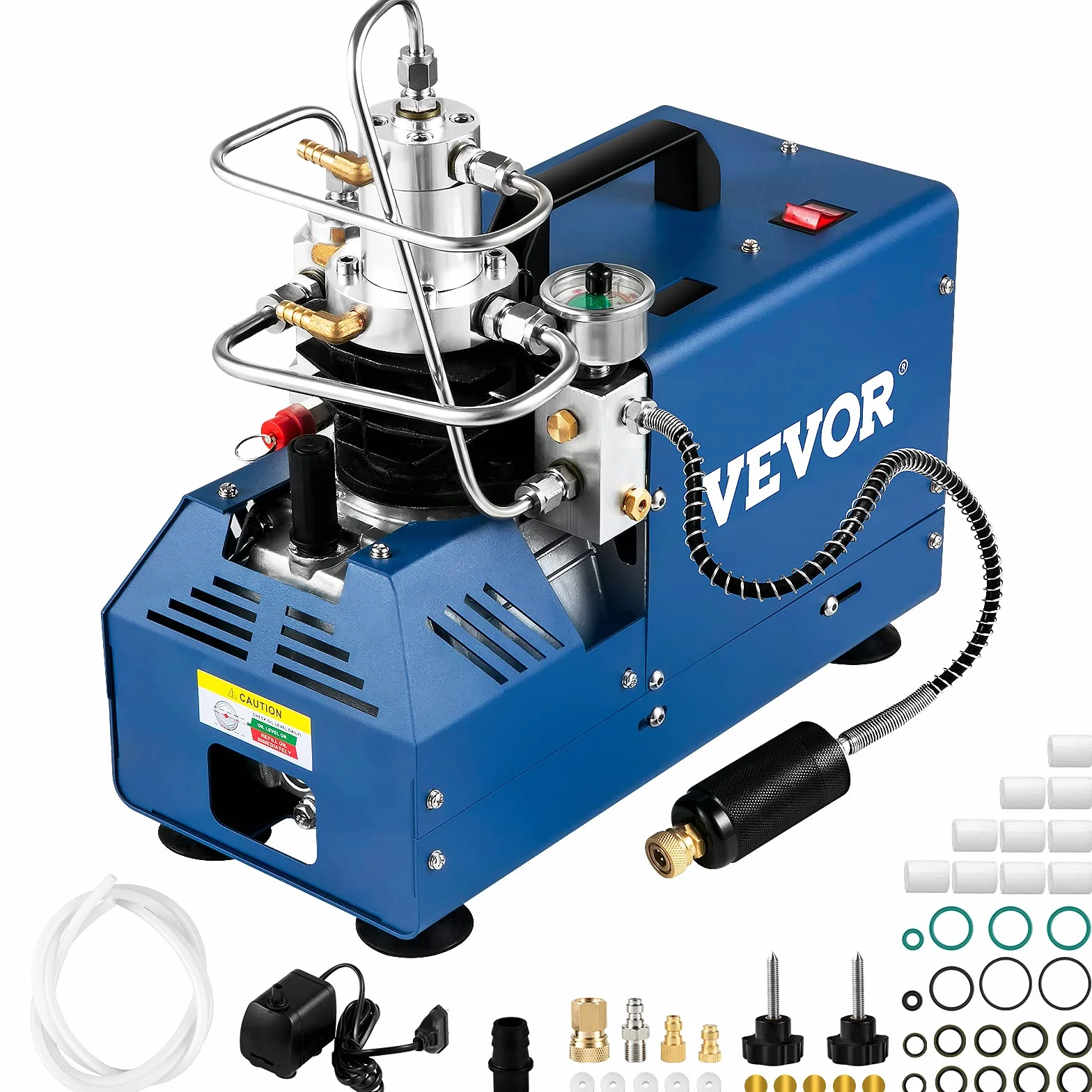 VEVOR Elektryczna pompa PCP 300 bar 30 MPa 4500 PSI Wysokociśnieniowa sprężarka powietrza 1800W Pompa powietrza wysokociśnieniowego 37x18x40 cm Automatyczne wyłączanie, separator wody i oleju do