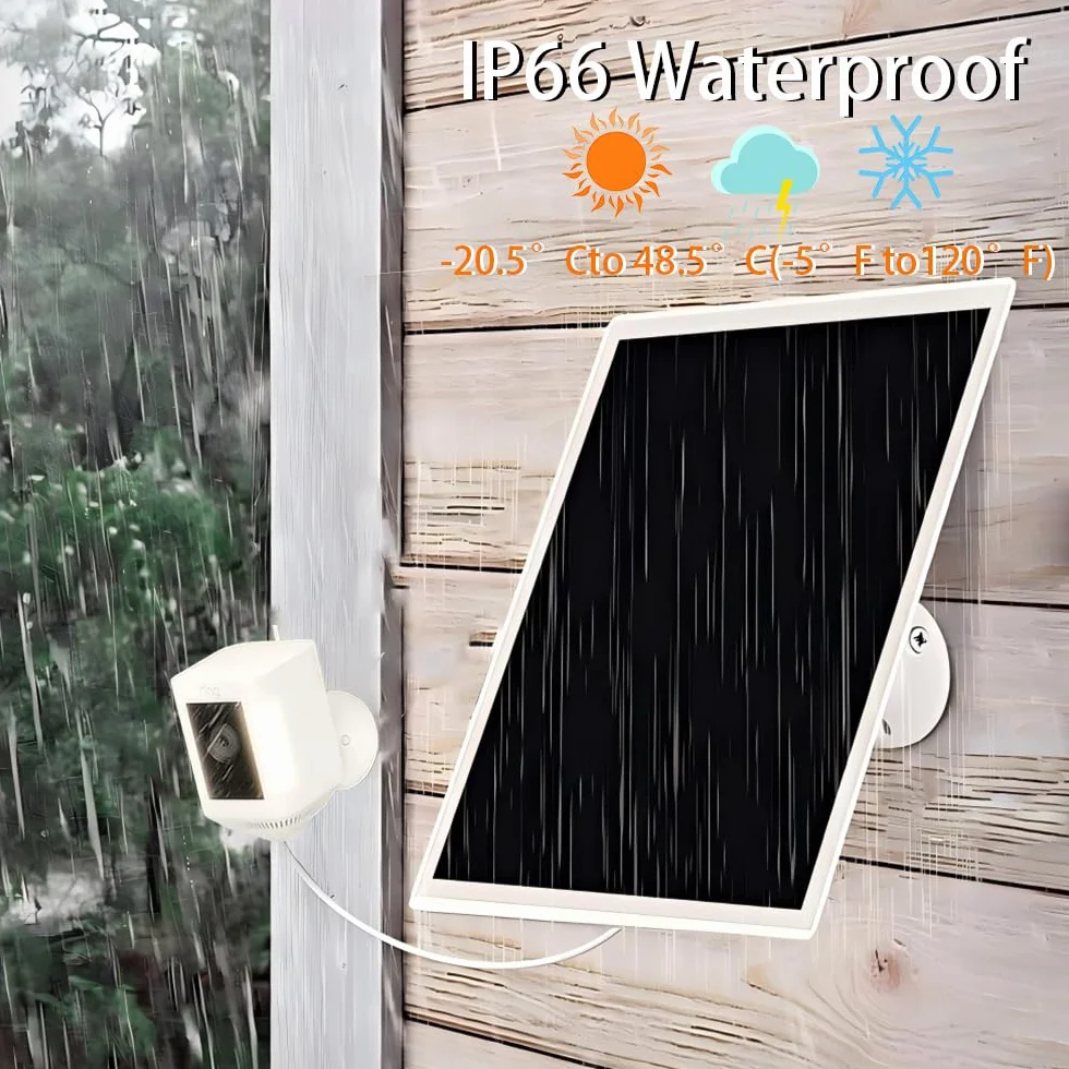 Ładowarka do paneli słonecznych 10W/5V IP65 z dwoma portami DC3,5x1,35 i USB-C, 3m kabel, kompatybilna z Ring Spotlight Cam Plus/Pro
