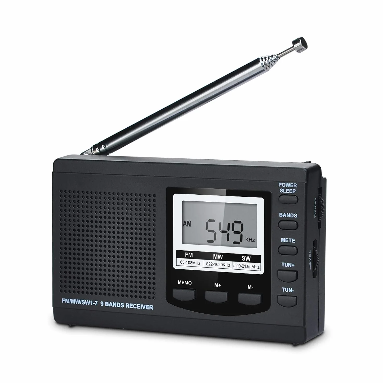 Songway Full Band AM/FM/SW DSP Radio Stereo Głośnik Wyświetlacz LCD Budzik Timer Snu Kieszonkowe Radio Cyfrowa Demodulacja Najlepszy odbiór z anteną teleskopową (czarny)