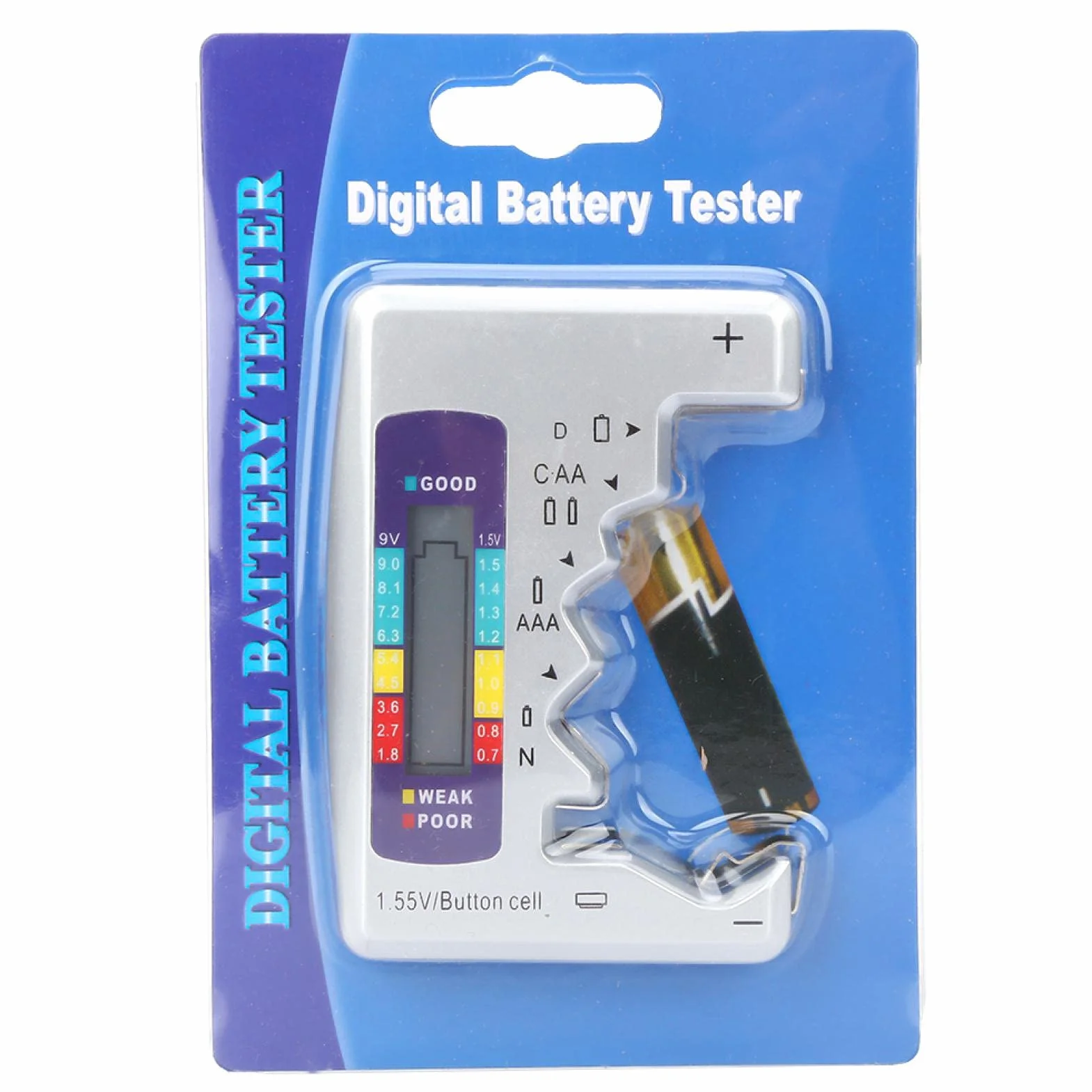 Cyfrowy Tester Baterii, Cyfrowy Kontroler z Wyświetlaczem LCD, Miernik Baterii, Uniwersalny Kontroler Baterii do Baterii Guzikowych, AA, AAA, Bateria Kwadratowa 9 V i Akumulator, 90 X 60 Mm