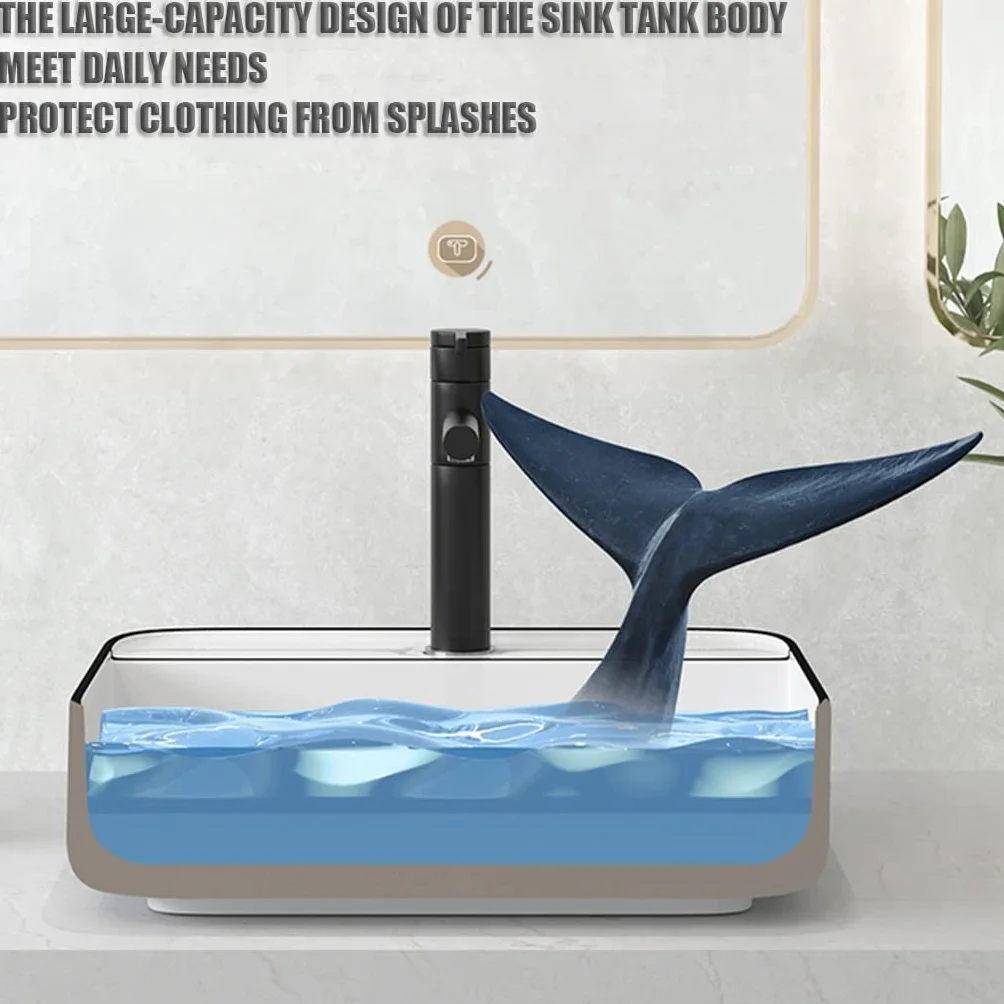 20" umywalka łazienkowa nad blatem, umywalka porcelanowa z czarną krawędzią, sztuka dekoracyjna, umywalka z kranem i odpływem pop-up