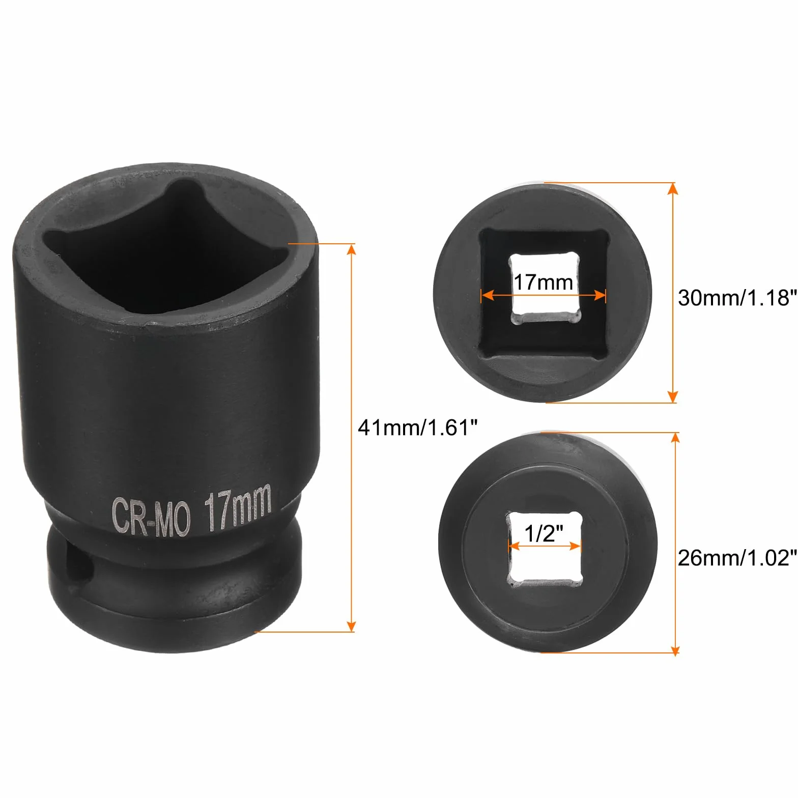 QUARKZMAN 2 szt. 4-punktowe gniazdo kwadratowe 1/2" Drive 17 mm kwadratowe gniazdo udarowe CR-MO czarne standardowe gniazdo koła gniazdo pneumatyczne do naprawy samochodów konserwacja mechaniczna do