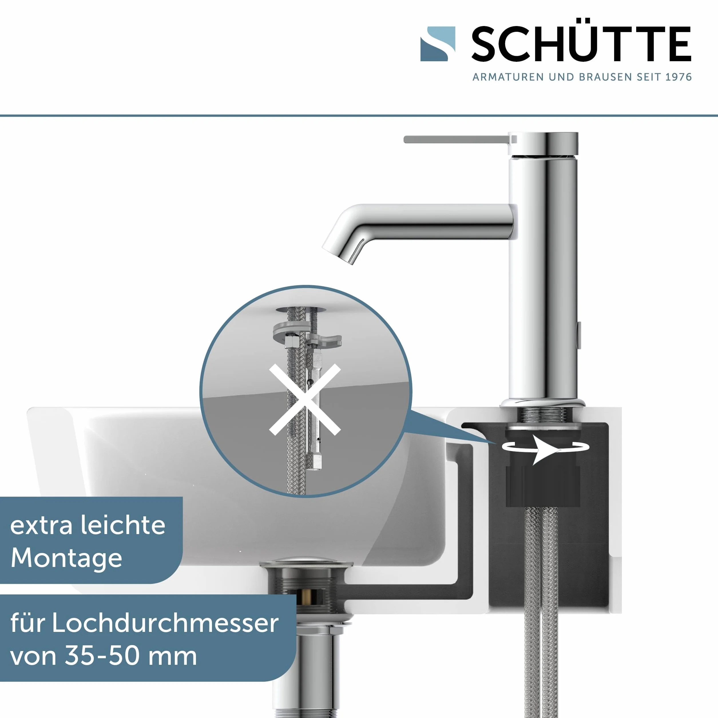SCHÜTTE Bateria umywalkowa LOS ANGELES 33100, kran łazienkowy z zestawem odpływowym, armatura łazienkowa, jednouchwytowa bateria łazienkowa z korkiem odpływowym, bateria mieszakowa, umywalka, chrom