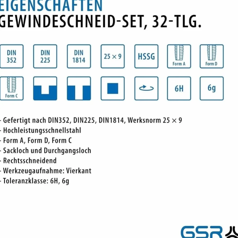 GSR Zestaw gwintowników metrycznych M3–M12 – 32-częściowy HSS-G PROFI zestaw gwintowników z gwintownikami ręcznymi, narzynkami, regulowanym żelazkiem, uchwytem narzynki, miernikiem gwintów i kasetą