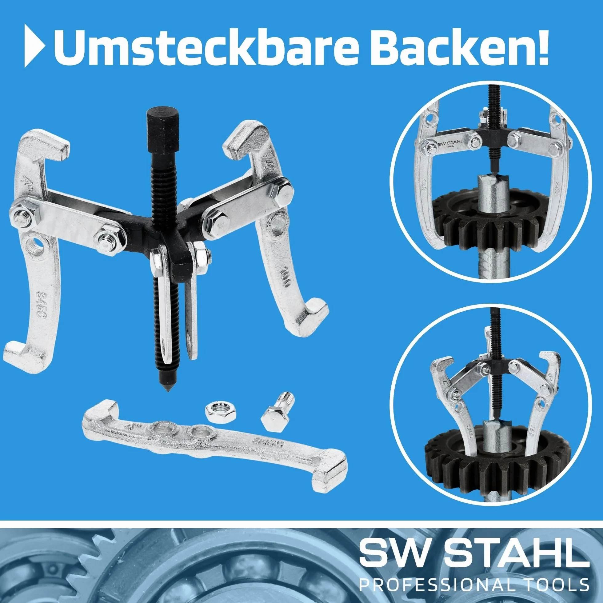 SW-Stahl 10405L Zestaw Ściągaczy 3 Szt. - Ściągacz do Łożysk i Wycieraczek | Uniwersalne ściągacze 2 i 3-ramienne 75, 100, 150 mm, kute szczęki, do kół zębatych i pasowych, profesjonalny warsztat