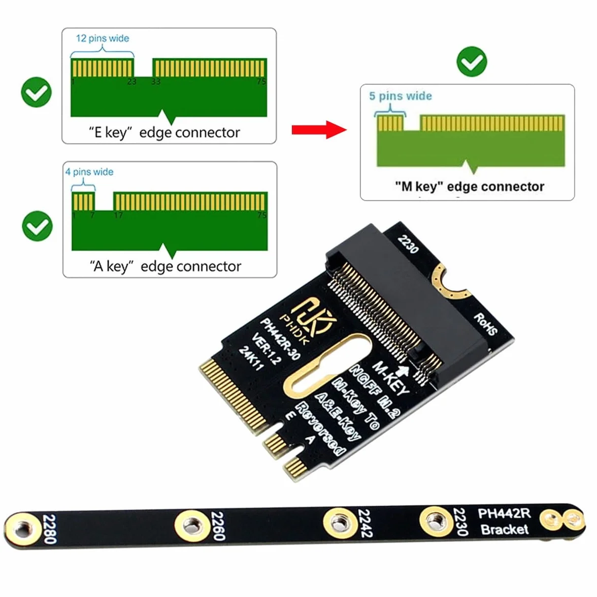Karta 2230 NGFF A+E-Key na NVME M-key żeński przedłużacz PCI-E 4.0 adapter SSD 2280