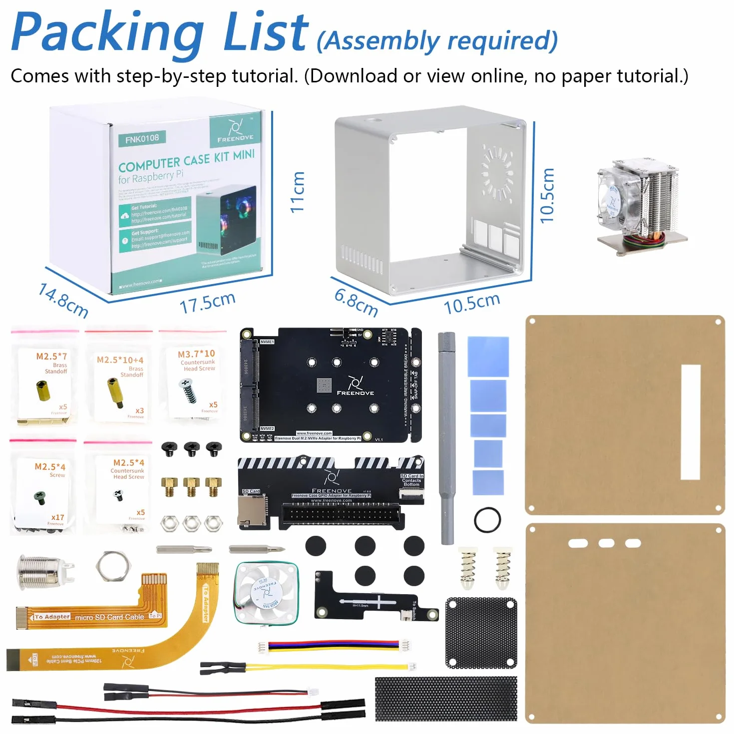 Freenove Mini Case for Raspberry Pi 5, Dual M.2 NVMe SSD Slots, PWM ARGB Fans, CPU Tower Cooler