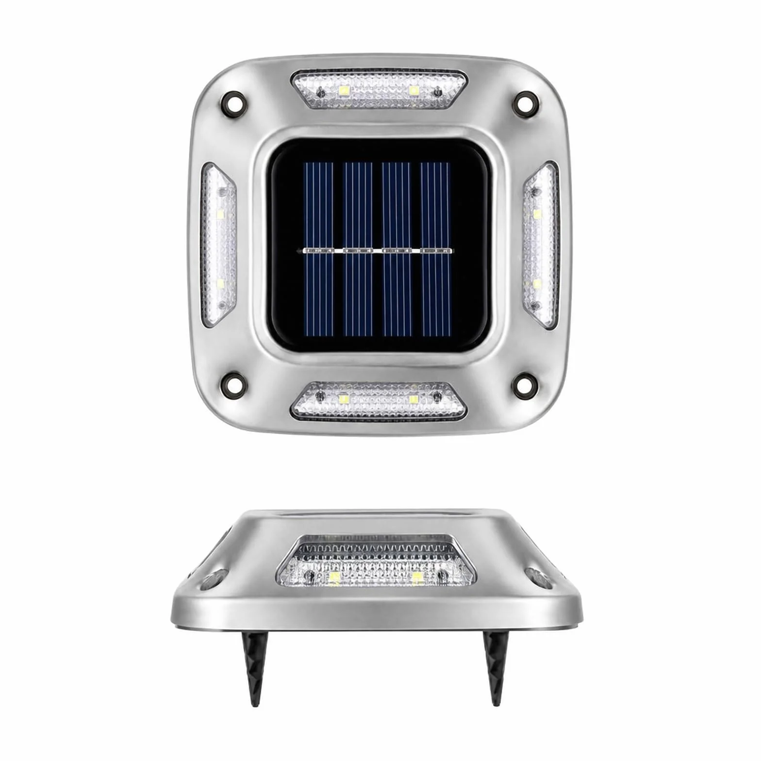 Lampy Solarne Naziemne, 4 Szt. Słoneczne Światła Dokowe 8 Diod LED Oświetlenie Podjazdu Na Zewnątrz do ścieżki tarasowej(Warm Light)