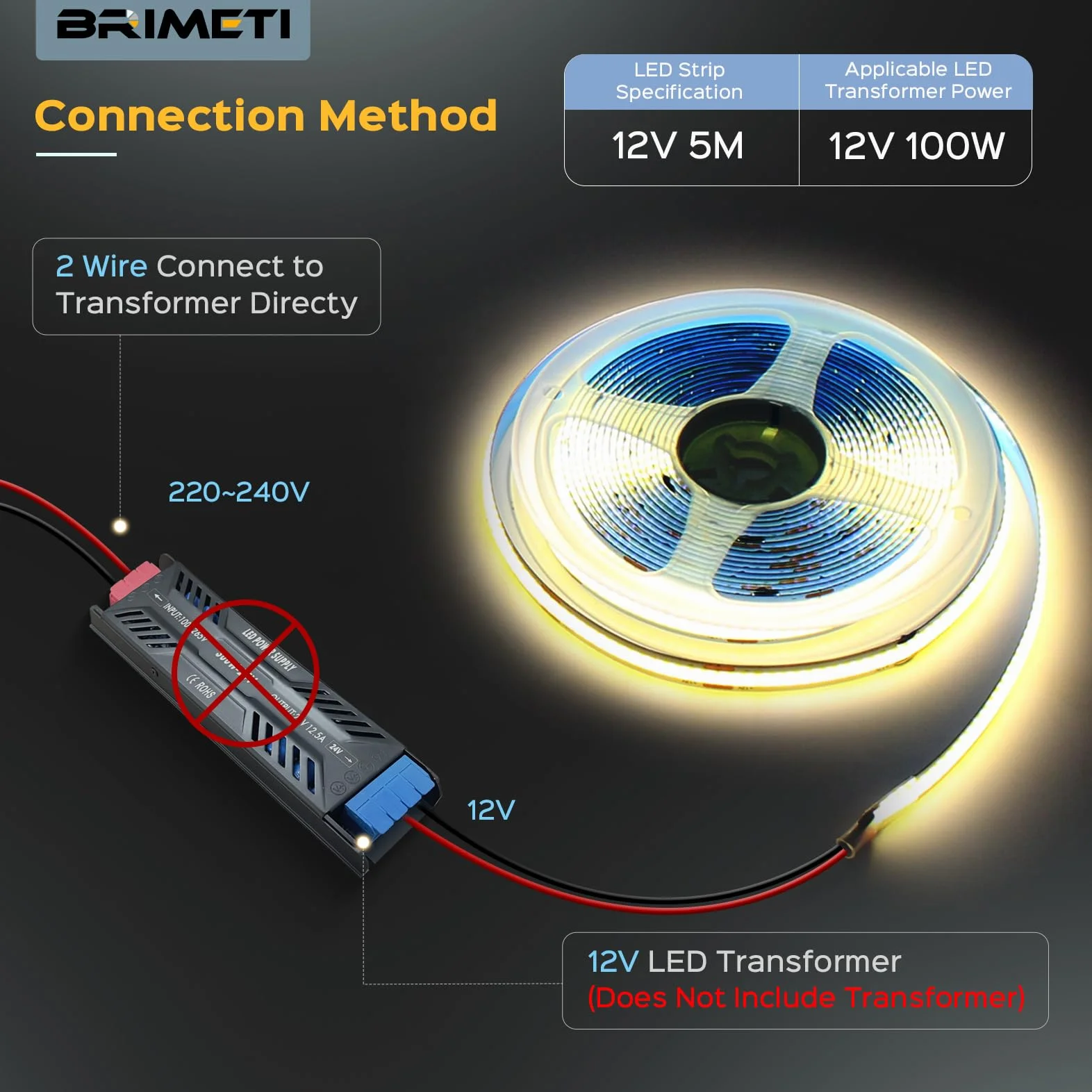 Taśma LED 12V 5M COB Ciepła Biel 3000K 8mm Szerokość 320LEDs/M, Elastyczna Samoprzylepna IP20 Taśma LED Swiatła DIY Lampa Podłogowa Kuchnia Domu TV Lustra (Bez Zasilacza)