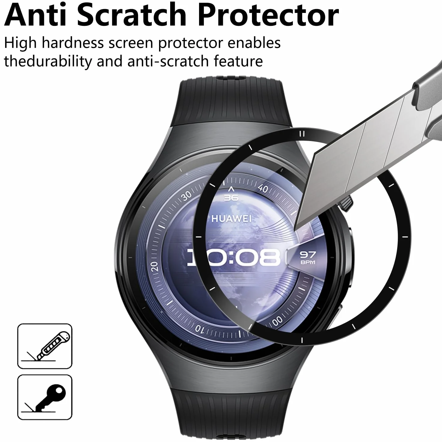 FTRONGRT Osłona ekranu kompatybilna z Huawei Watch 5 46 mm, 2 szt. folia ochronna, czarna
