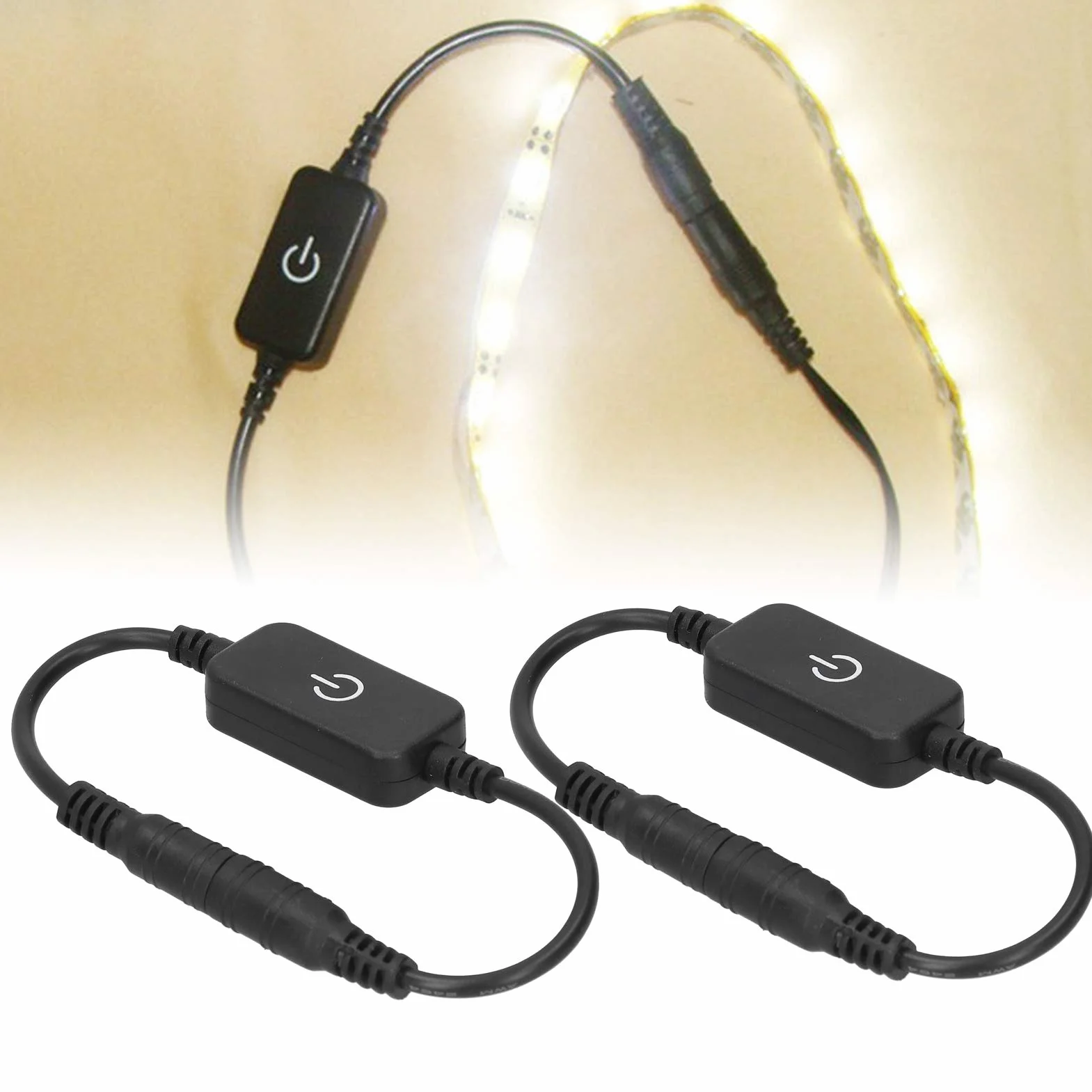 Ejoyous Dotykowy ściemniacz LED, Dotykowy Włącznik/wyłącznik z wtyczką i Gniazdem 5,5mm, do Jednokolorowych Pasków LED o Napięciu 5V i 24V DC
