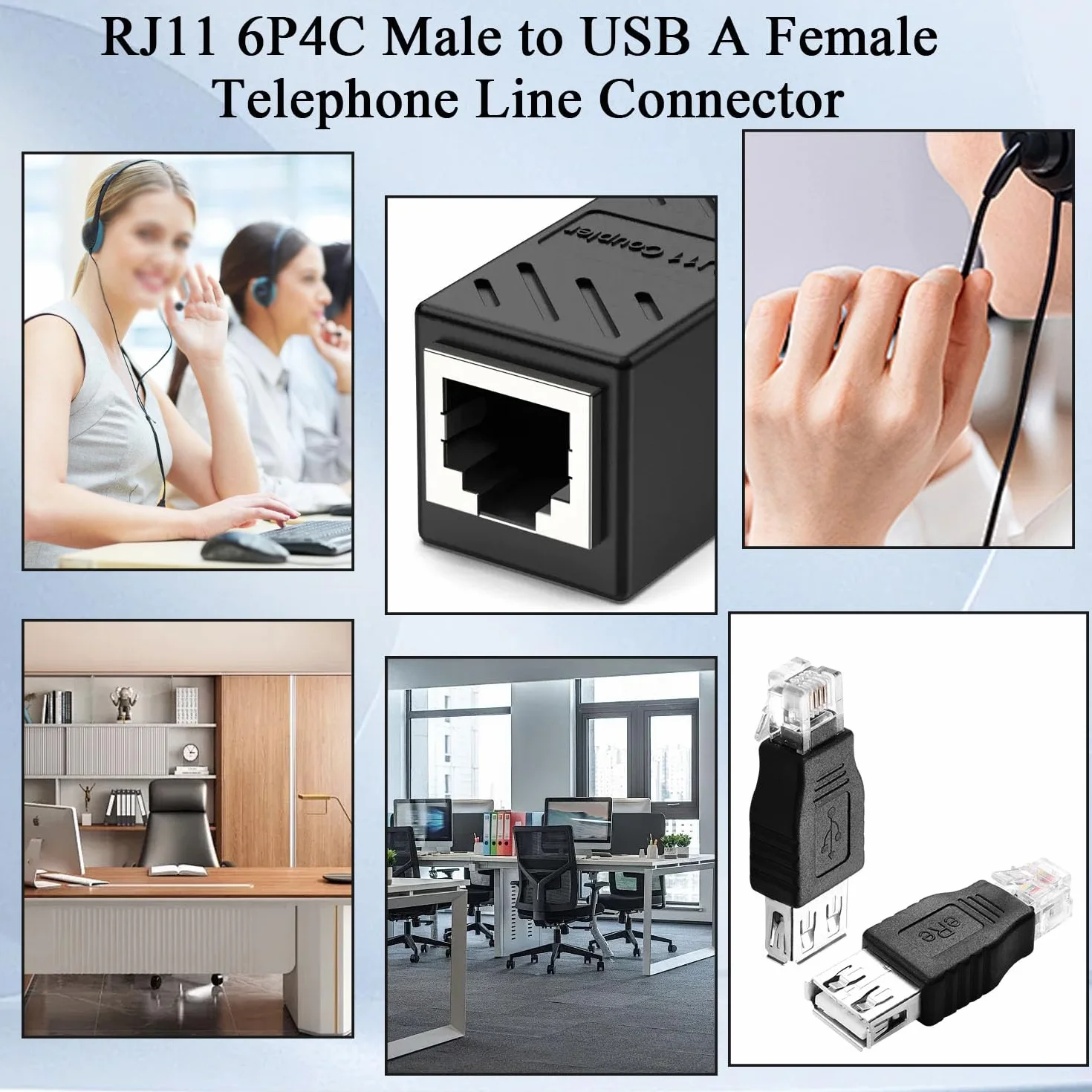 QIANRENON RJ11 konwerter linii telefonicznej 6P4C męski na USB A żeński