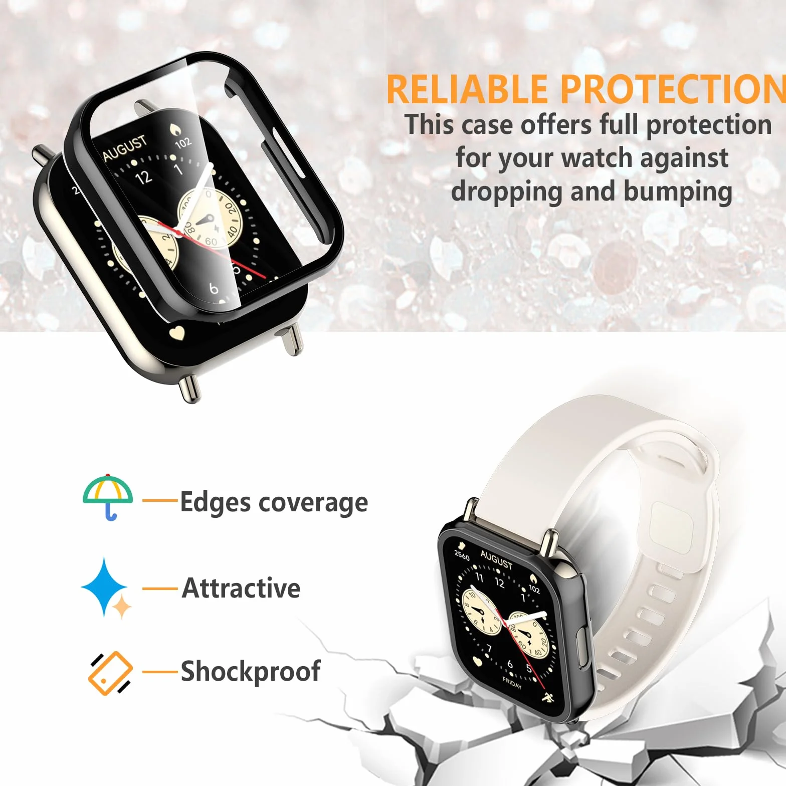 Etui Xiaomi Redmi Watch 5 Lite z hartowanym szkłem ochronnym, twarde tworzywo sztuczne
