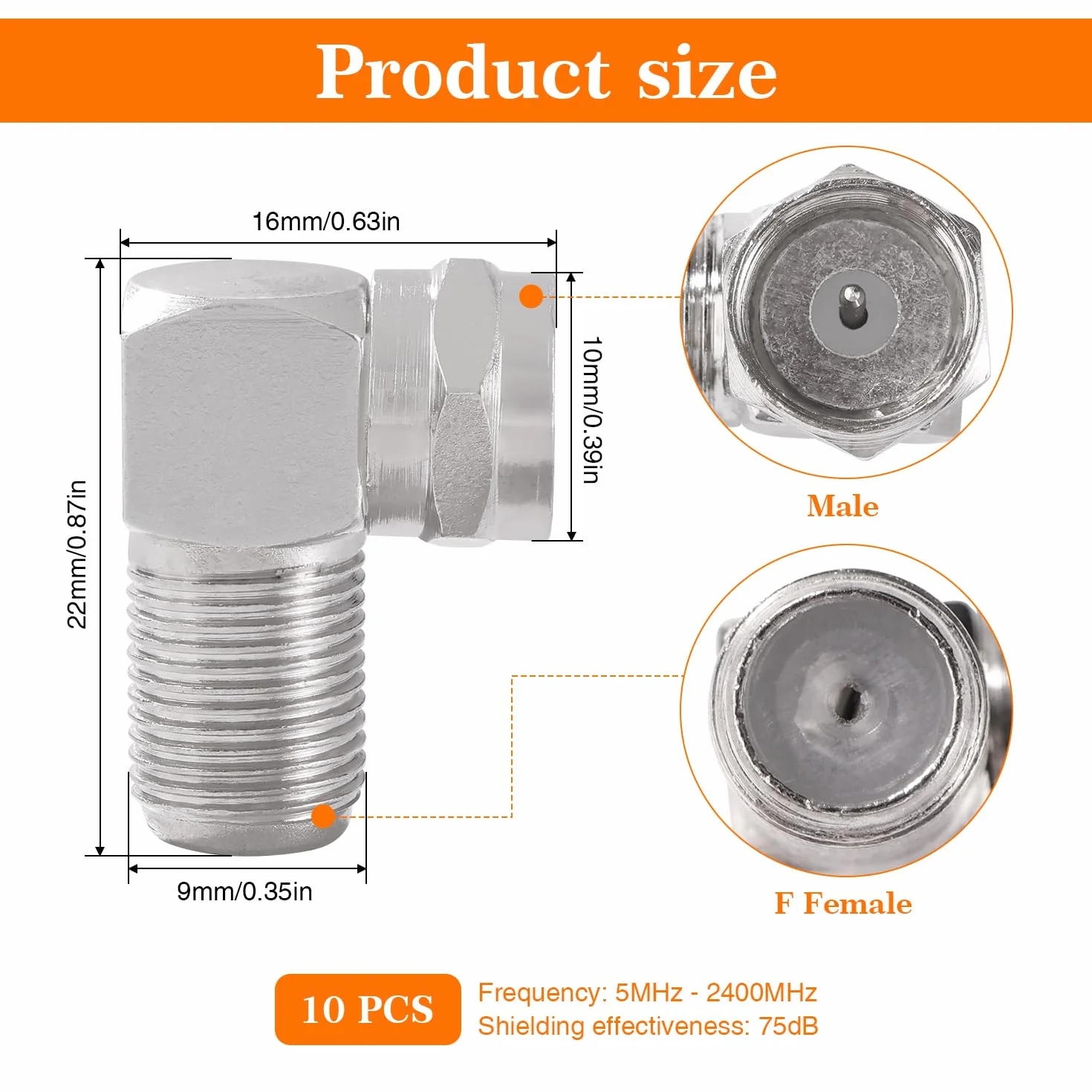 Adapter Kątowy Typu F Niklowany 10 Sztuk