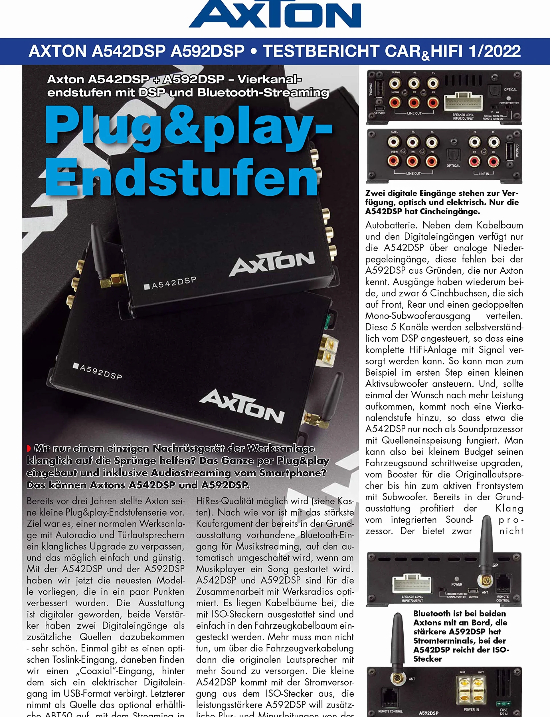 AXTON A592DSP 4-kanałowy wzmacniacz z DSP 4 x 150 W Bluetooth Audio Streaming Hi-Res Audio