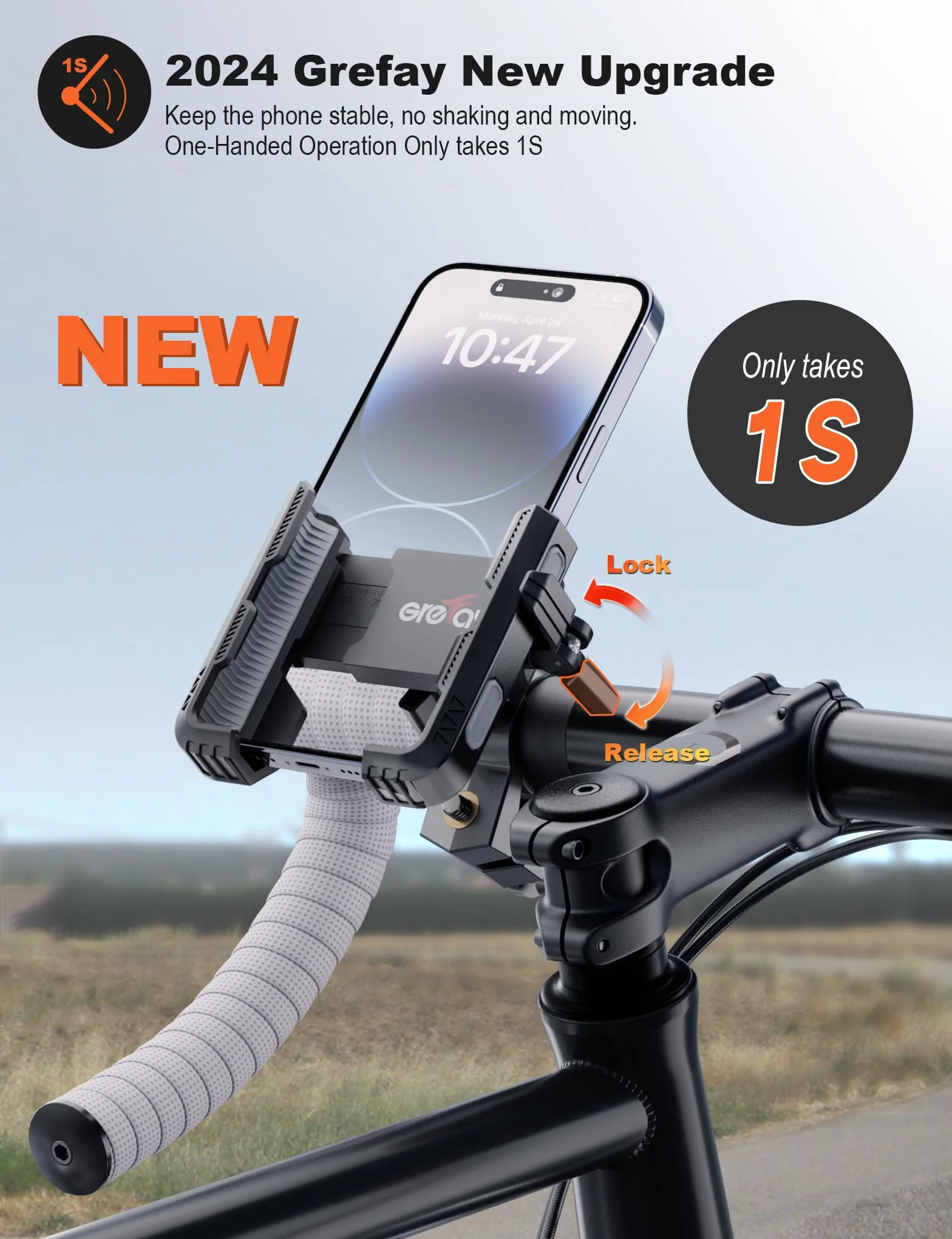 Grefay Uchwyt na Telefon Rowerowy Szybki Demontaż 1S Obrotem 360 na Kierownicę do Smartfona 4.5-7.0