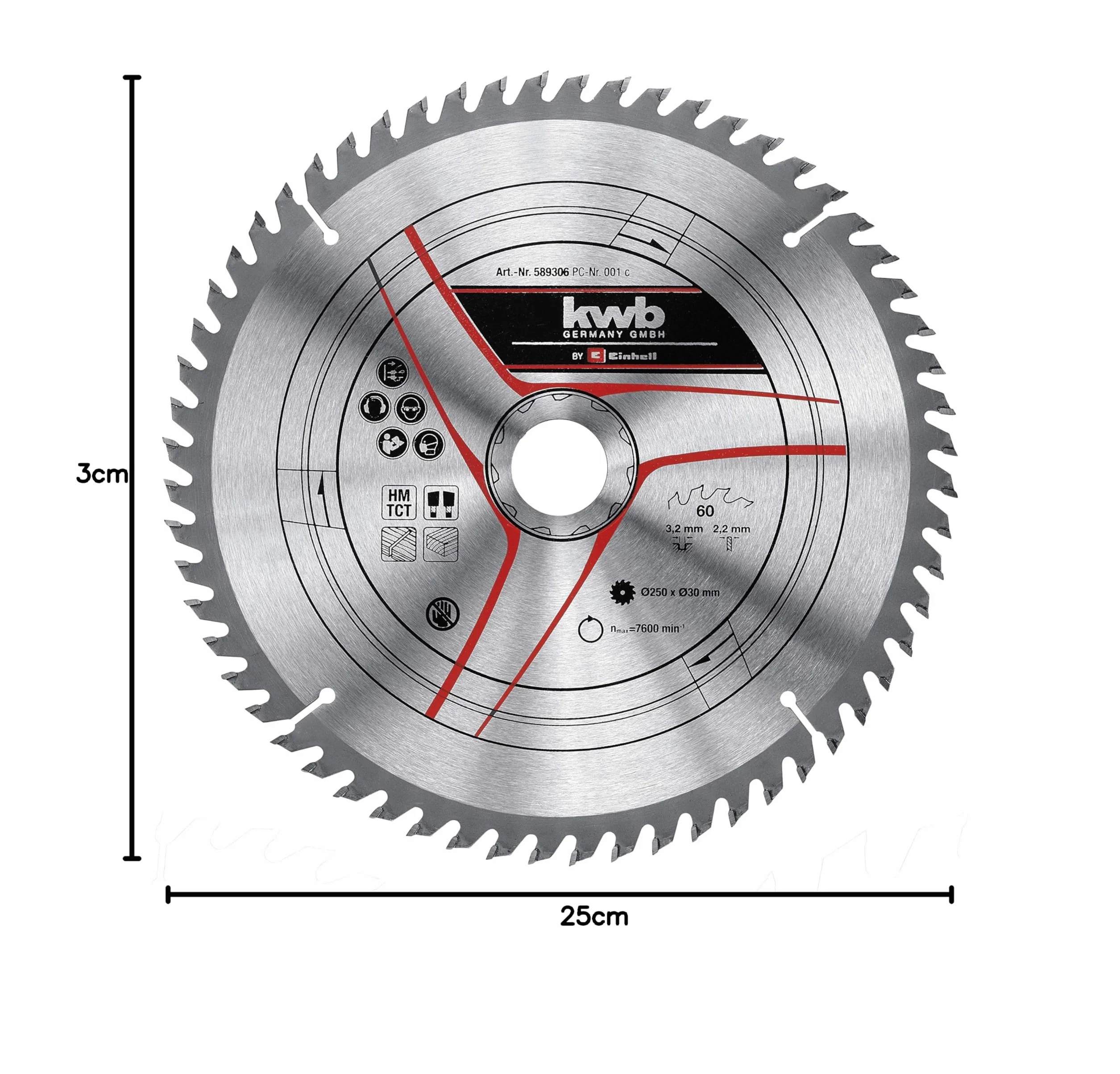 kwb by Einhell 3-częściowy zestaw brzeszczotów do piły tarczowej 250 x 30 mm Stat. akcesoria do piły (3 x brzeszczoty HM, Ø 250 x 30 mm, 1 x 24 Z, 1 x 42 Z, 1 x 60 Z, pasuje do stołowych pił