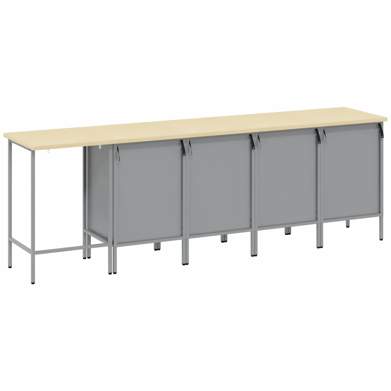 Zestaw szafek roboczych z szufladami i zamkiem ze stali malowanej proszkowo i materiału drewnopochodnego, 255 x 55 x 85 cm, 5-częściowy, czerwono-szary, do warsztatu, garażu, wózka