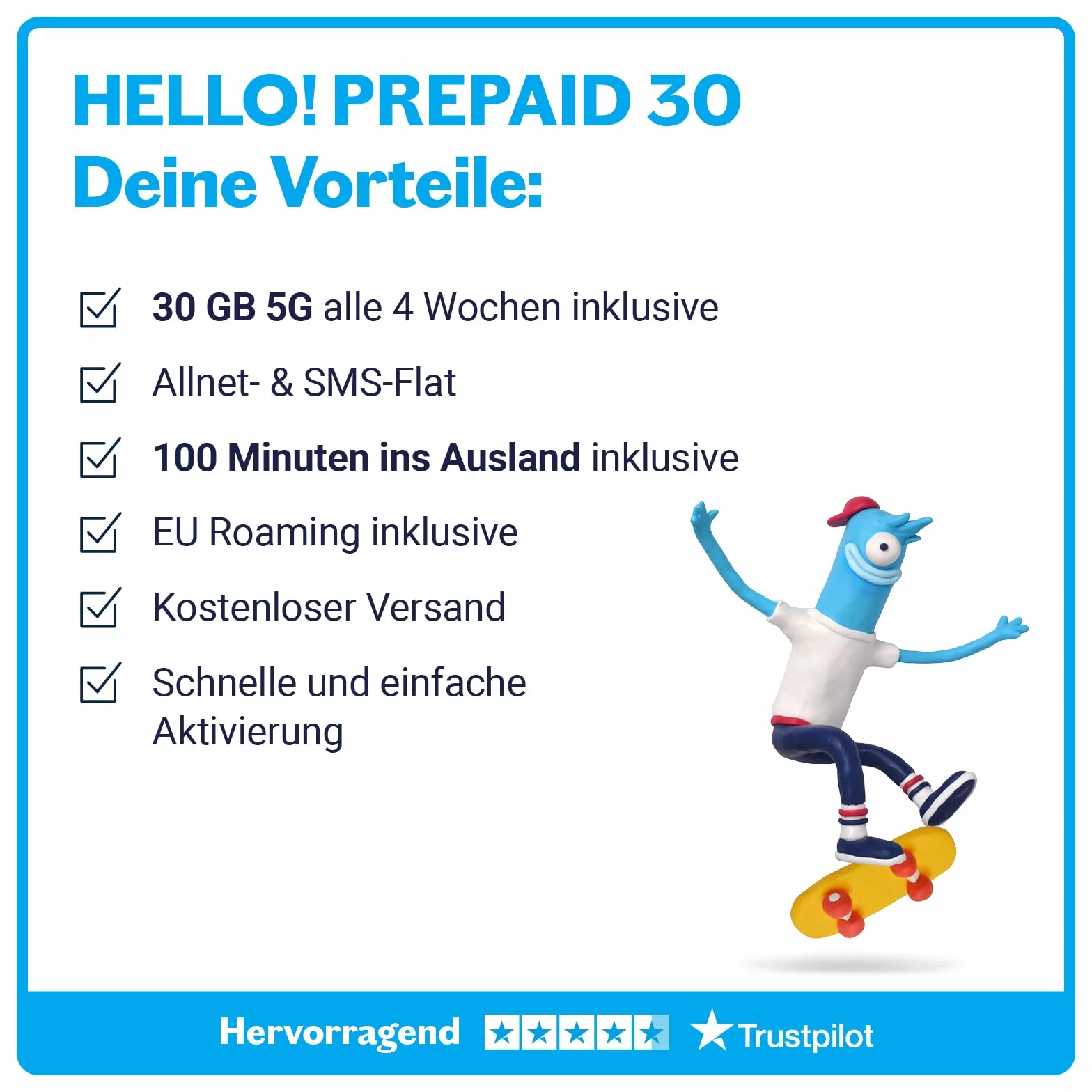 Lebara Prepaid karta SIM Hello! 13 przedpłaconych taryf Allnet Flat 13 GB 5G 100 minut za granicą