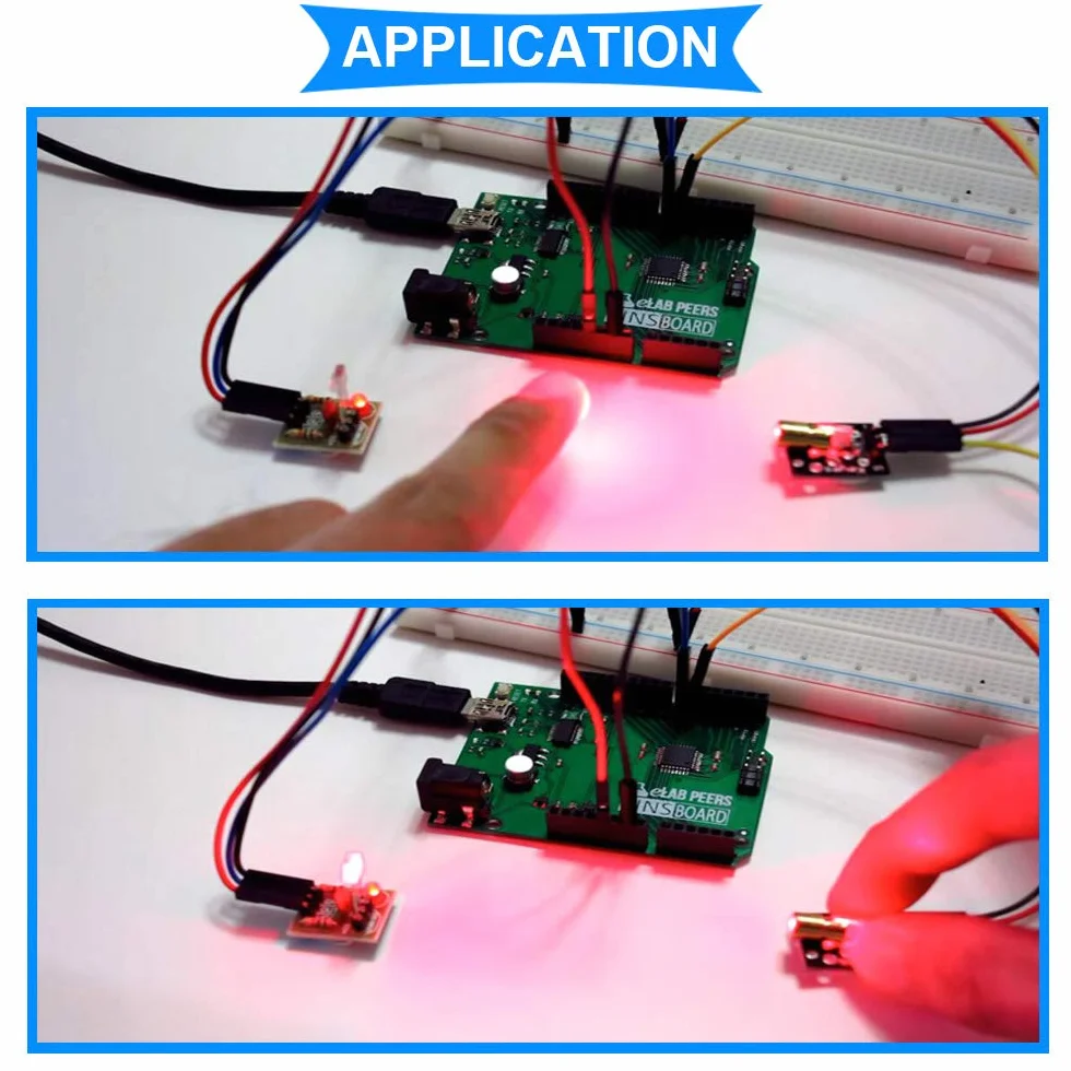 Moduł czujnika laserowego 4 szt. niemodulator tuba odbiornik laserowy do Arduino z 4 szt. KY-008 650nm moduł nadajnika laserowego, kabel Dupont