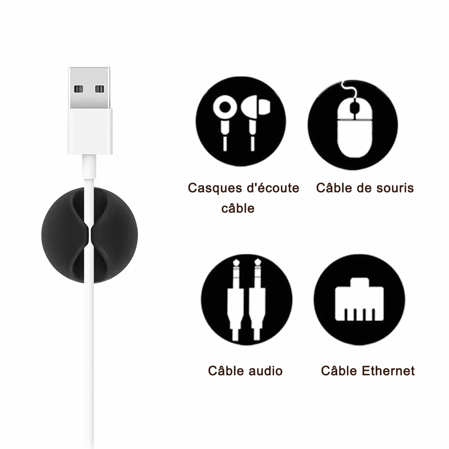 Voarge 6 x uchwyt zaciskowy na kabel, do kabli do 8 mm, zacisk kablowy do biura, kable do laptopa do domu i biura czarne